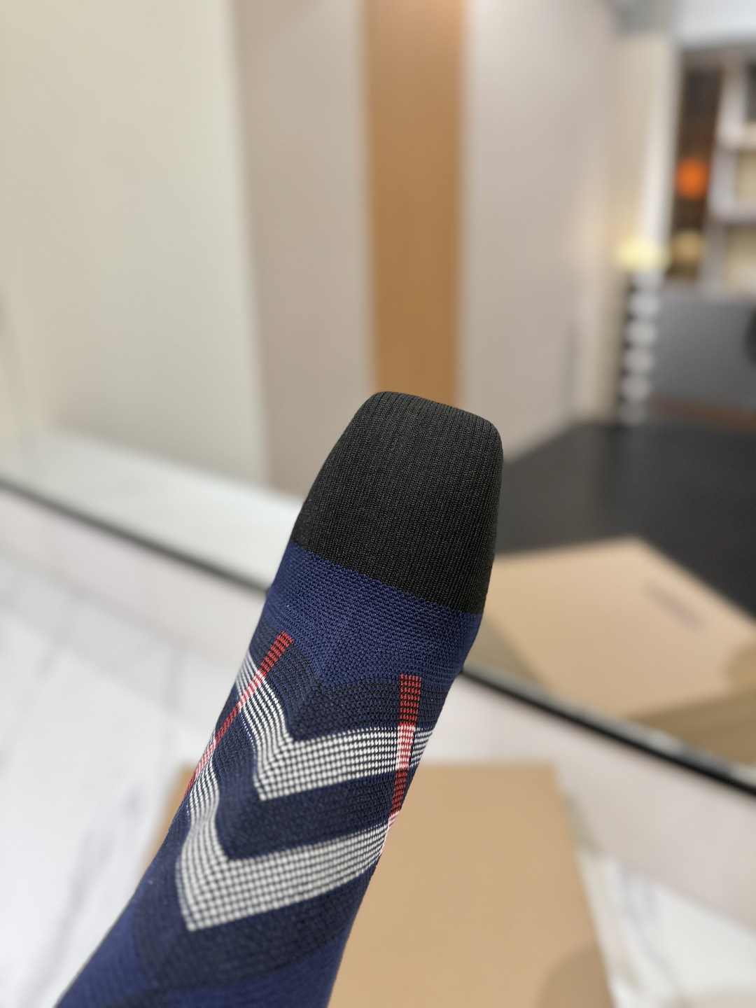 Bagsaaa Bv*b*rry check-pattern knit sock ankle boots navy blue