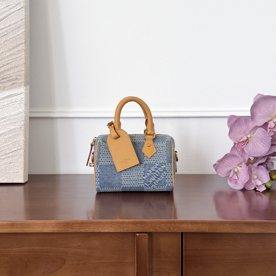 Bagsaaa L0vis Vvtt0n Speedy 18 Bandoulière bag in Damier Denim 3D - 18cm