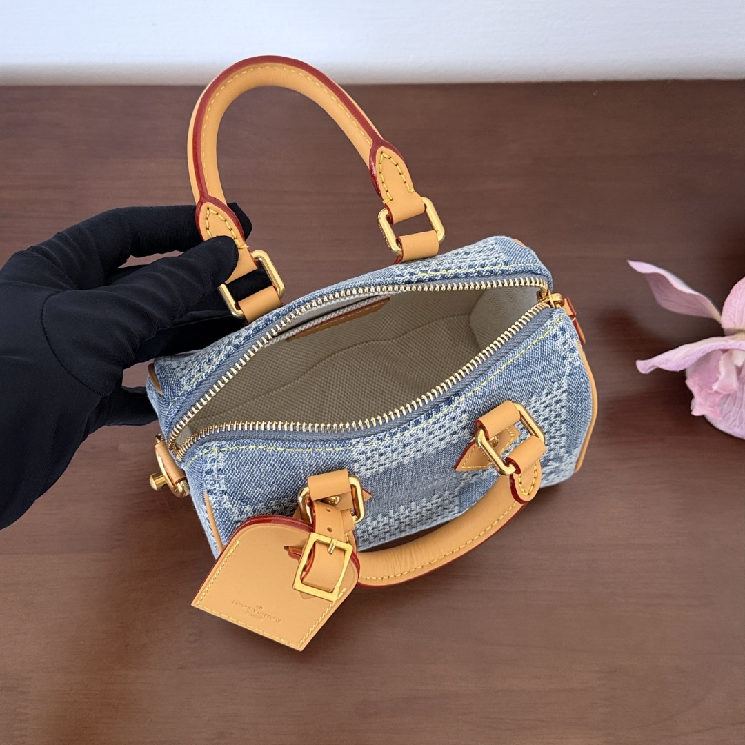 Bagsaaa L0vis Vvtt0n Speedy 18 Bandoulière bag in Damier Denim 3D - 18cm