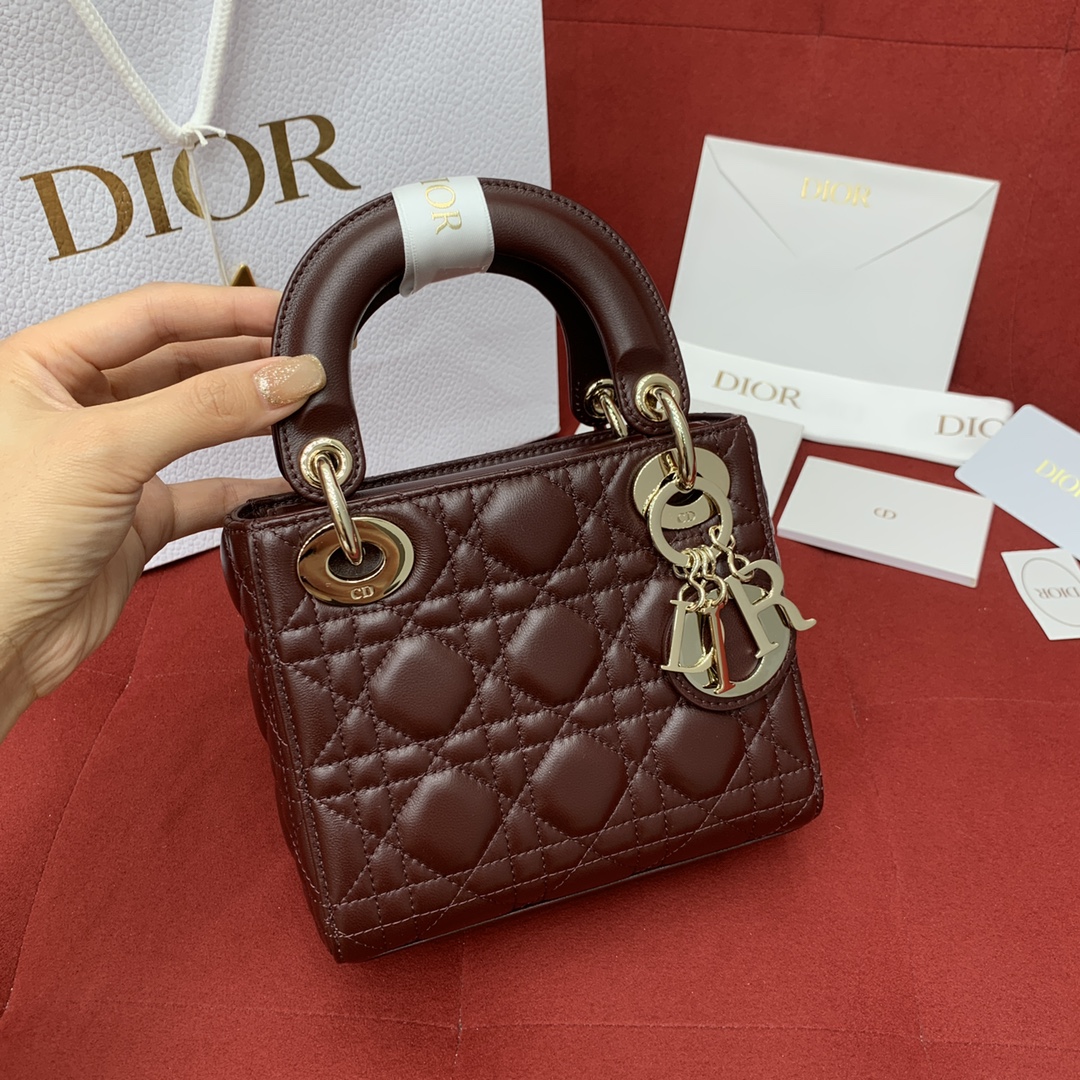 Bagsaaa Mini Lady D10r My ABCD10r bag in burgundy lambskin - 17cm