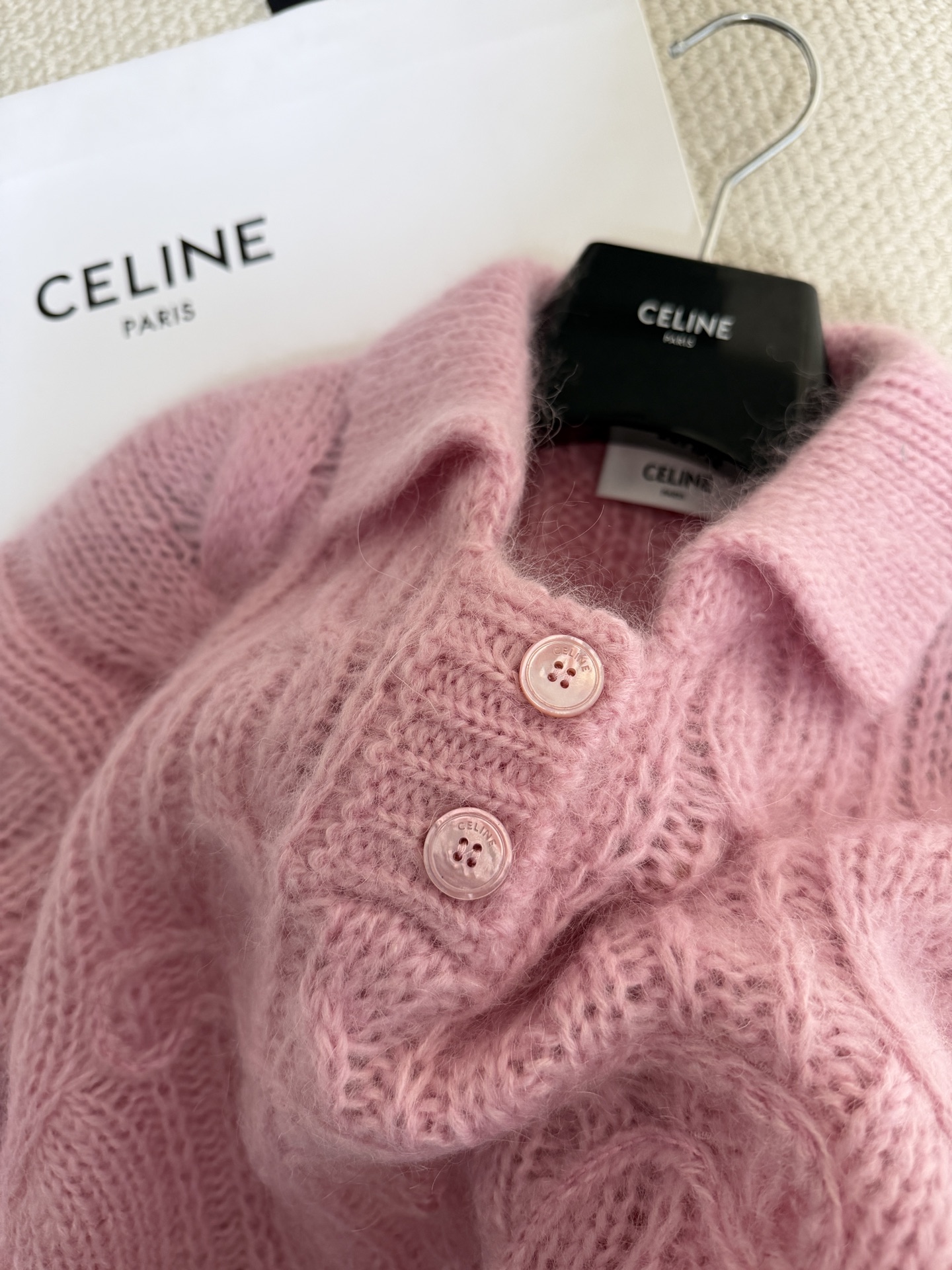 Bagsaaa Ce1i*e Sweater in Aran Mohair and Wool in baby pink