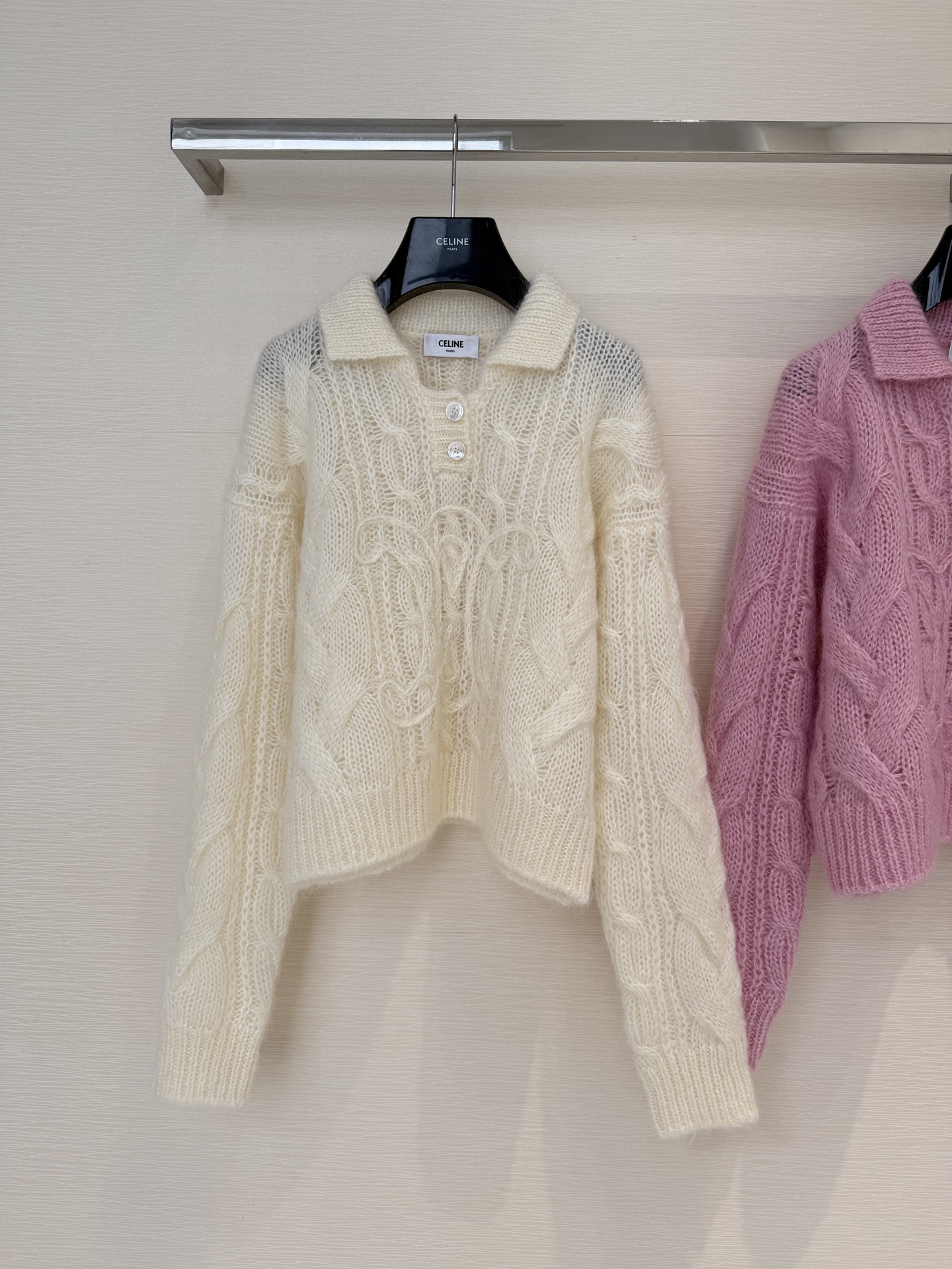 Bagsaaa Ce1i*e Sweater in Aran Mohair and Wool in cream