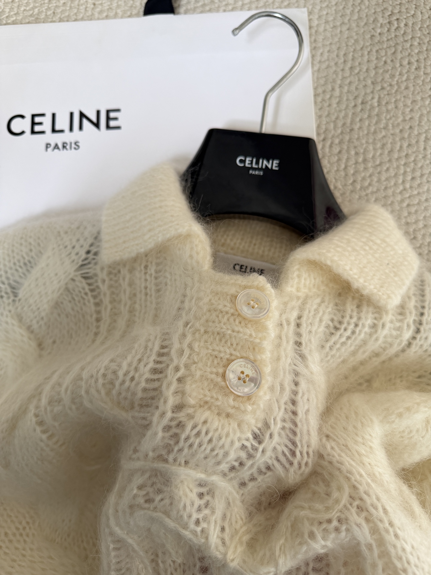 Bagsaaa Ce1i*e Sweater in Aran Mohair and Wool in cream
