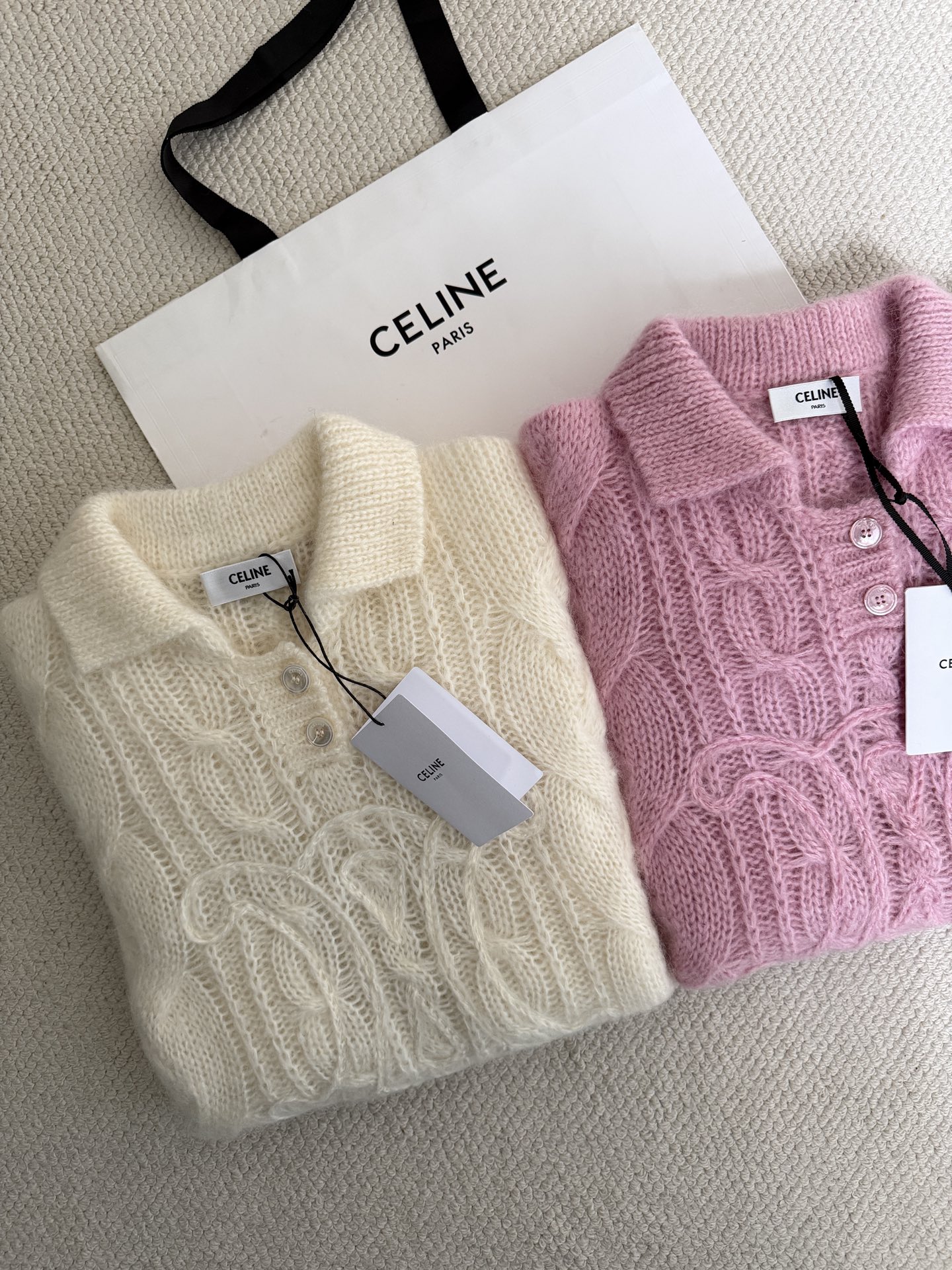 Bagsaaa Ce1i*e Sweater in Aran Mohair and Wool in cream