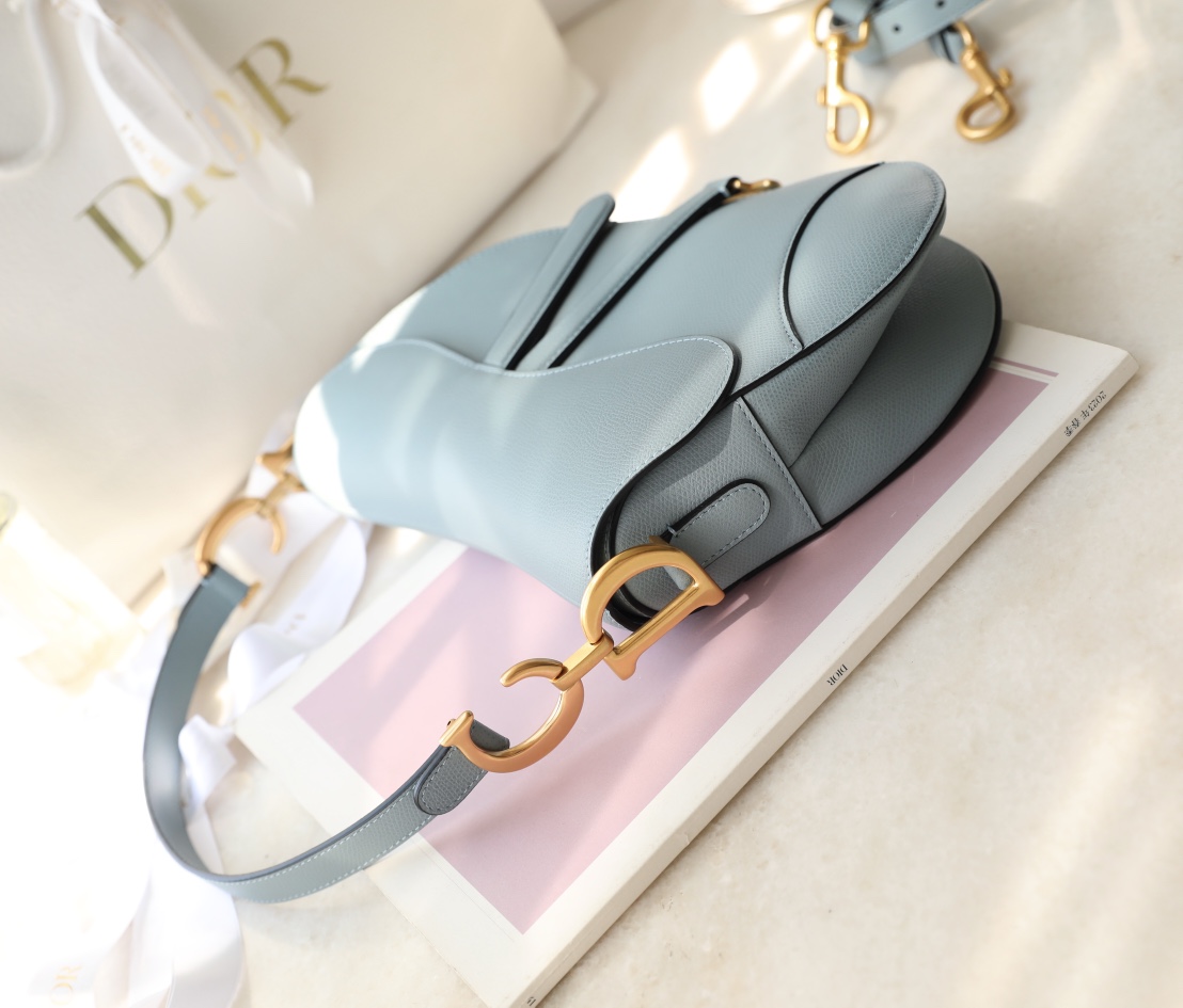 Bagsaaa D10r Saddle Bag with Strap Light Blue Grained Calfskin - 25.5 x 20 x 6.5 cm