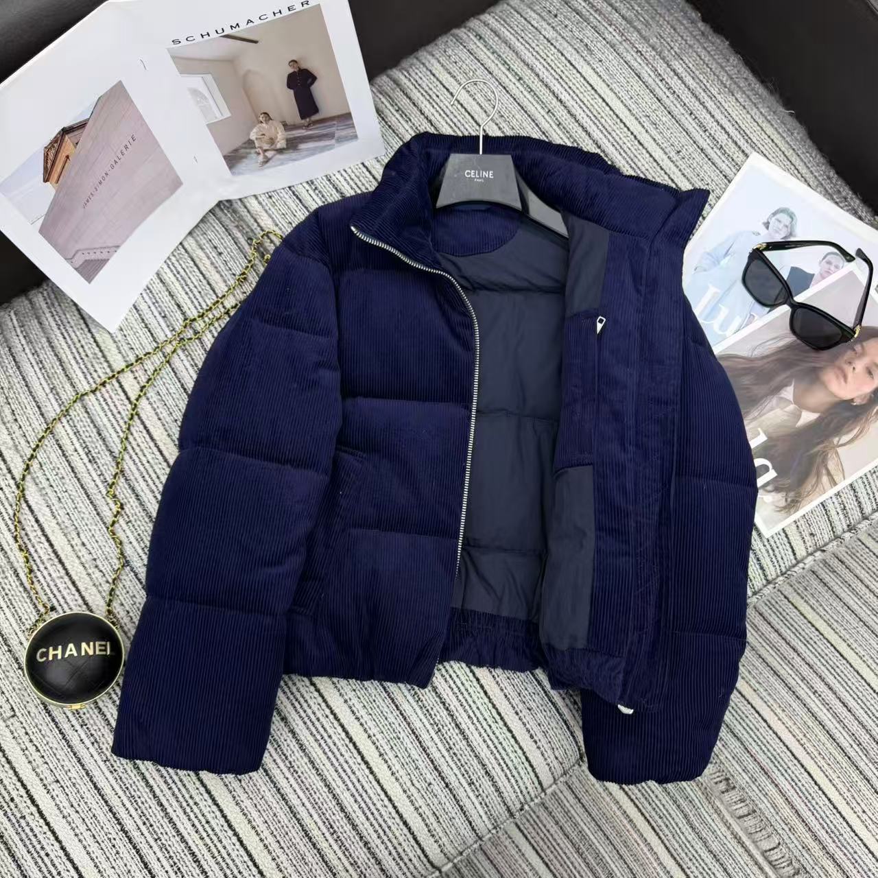 Bagsaaa Ralph Lauren Quilted Corduroy Down Jacket in navy blue