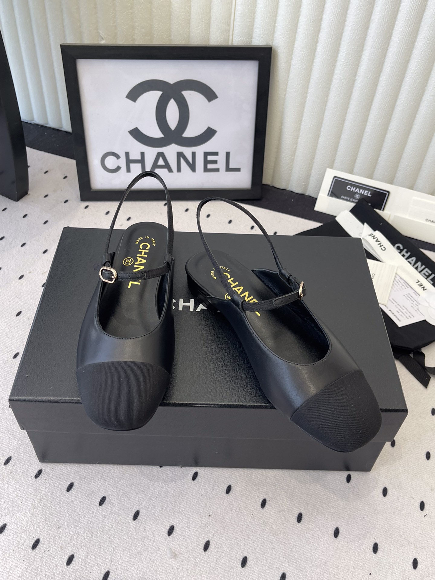 Bagsaaa Ch**el leather Mary Jane flats in black with an ankle strap