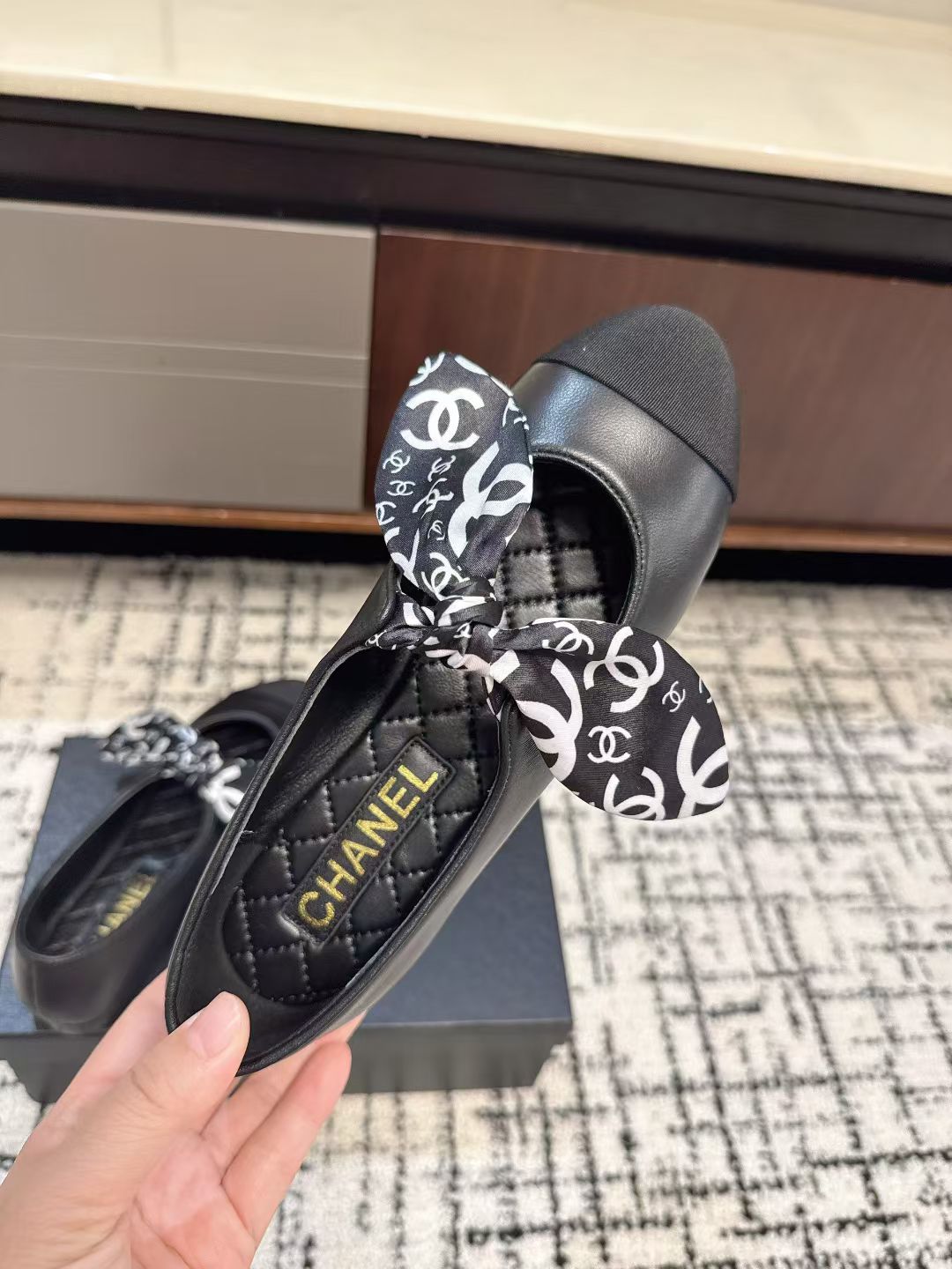 Bagsaaa Ch**el Mary Janes G46937 Black Lambskin & Silk