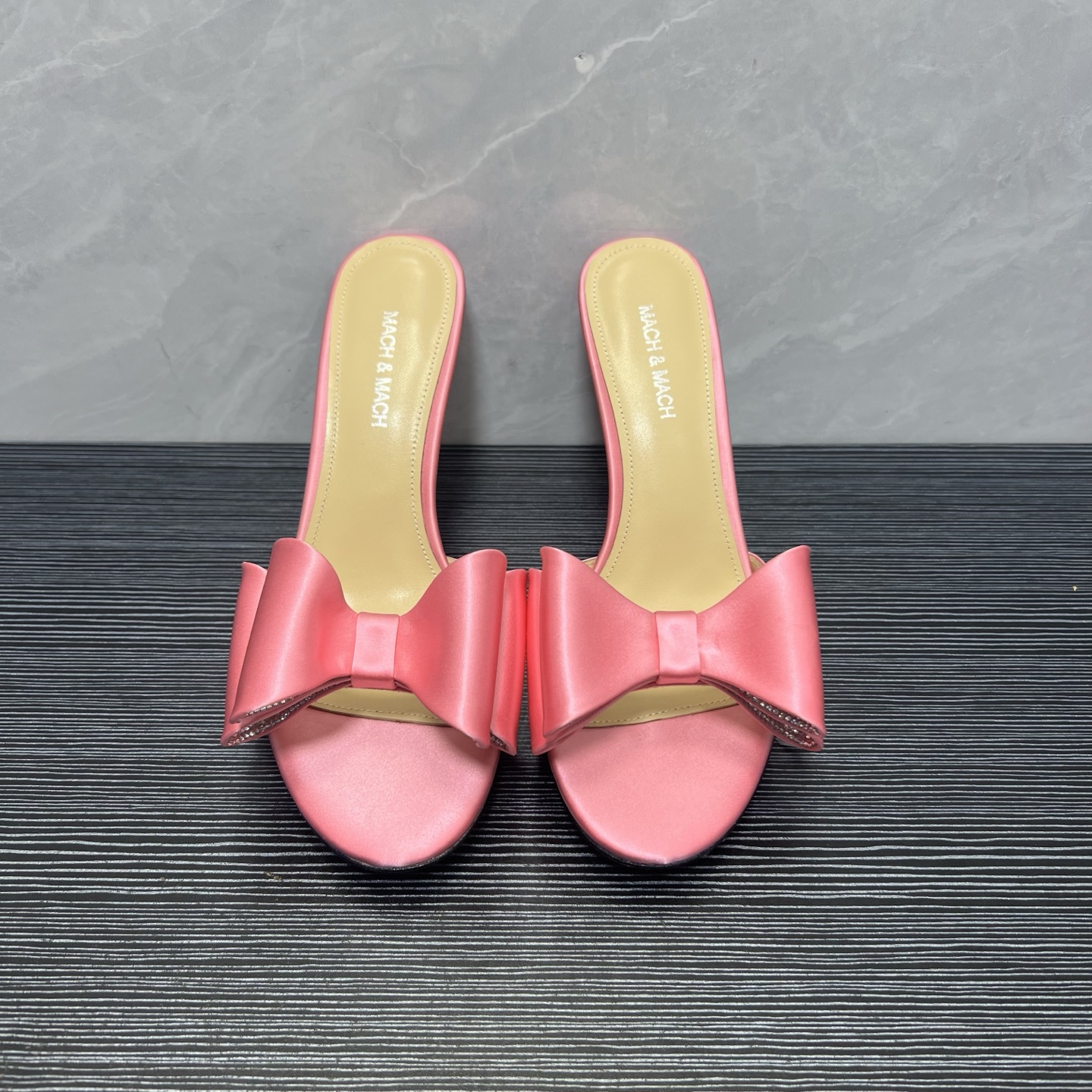 Bagsaaa Mach & Mach Le Cadeau satin mules in pink with a large bow