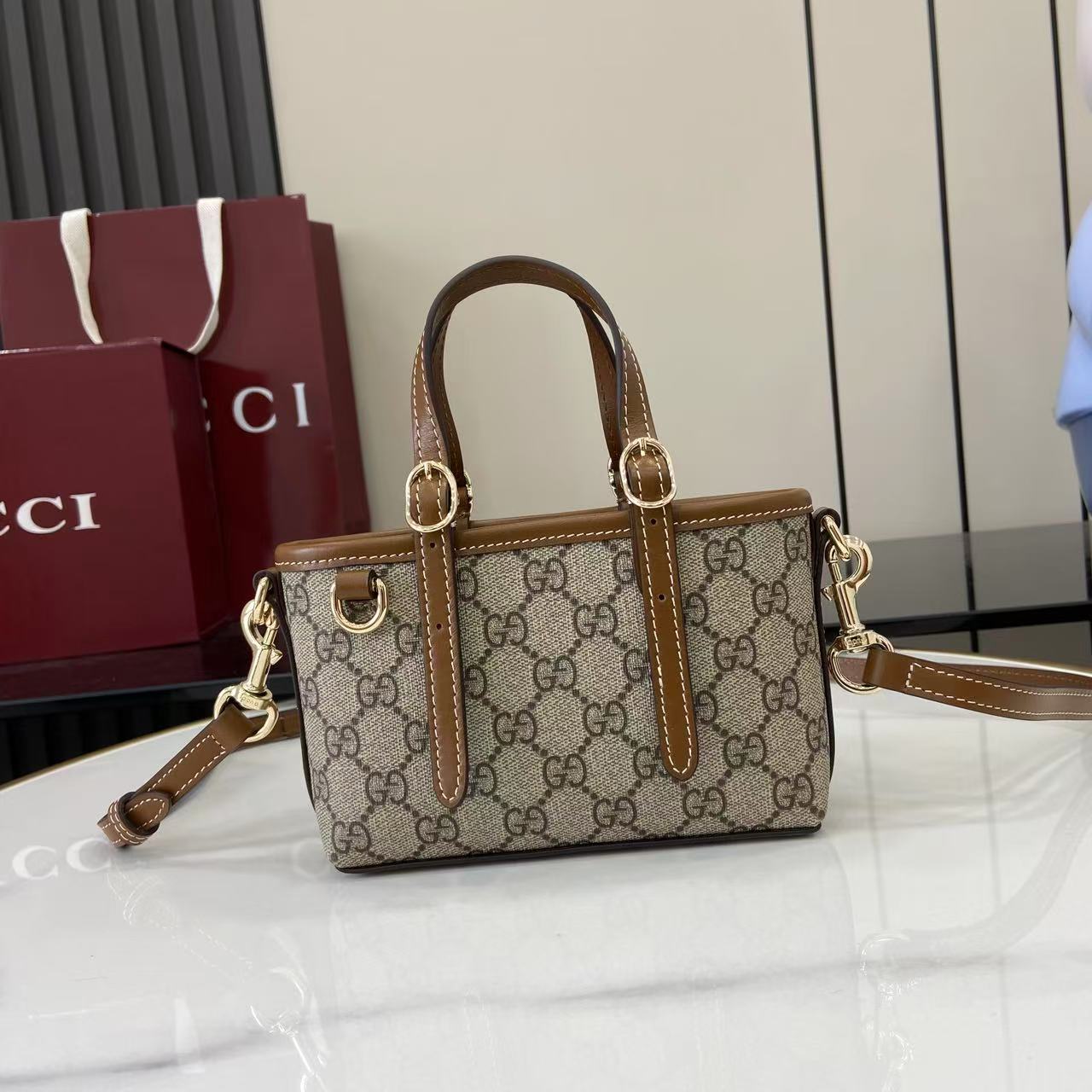 Bagsaaa Gvc*1 Emblem mini bag 855491 beige and brown fabric - 17.5cm