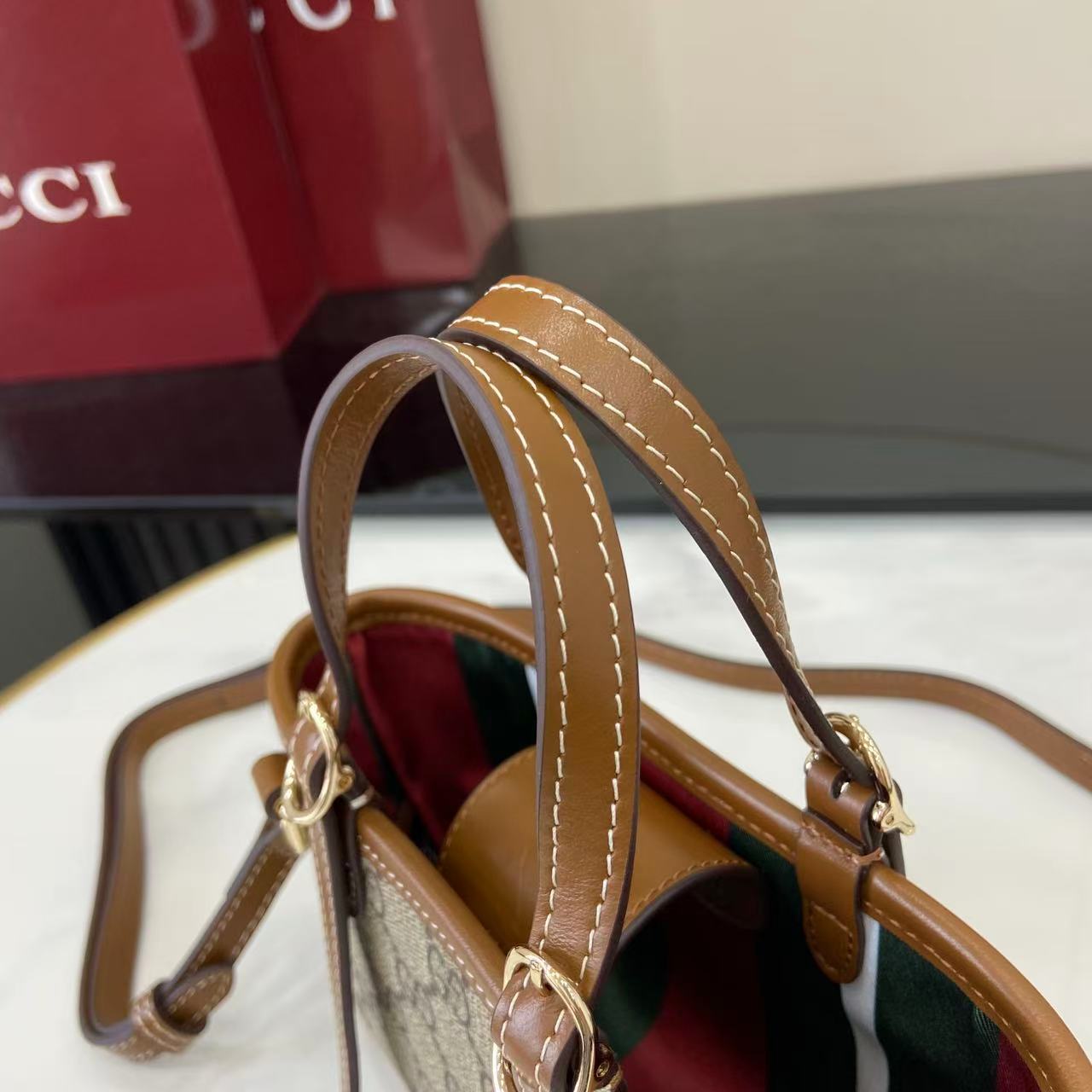 Bagsaaa Gvc*1 Emblem mini bag 855491 beige and brown fabric - 17.5cm