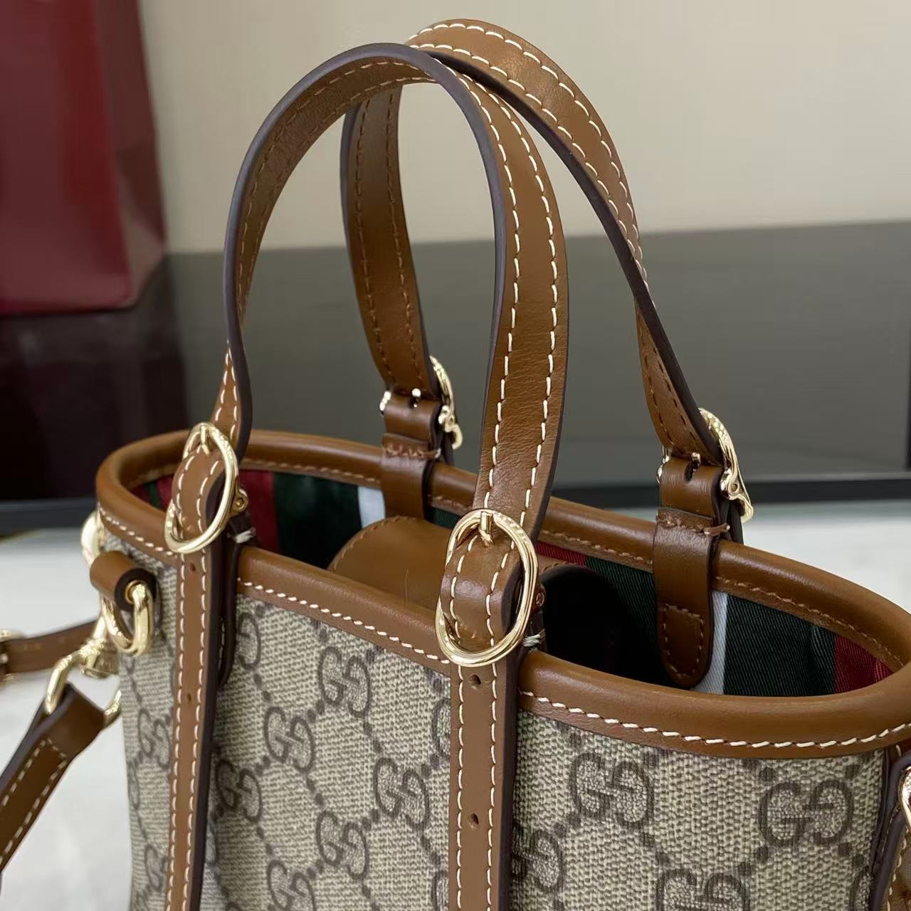 Bagsaaa Gvc*1 Emblem mini bag 855491 beige and brown fabric - 17.5cm