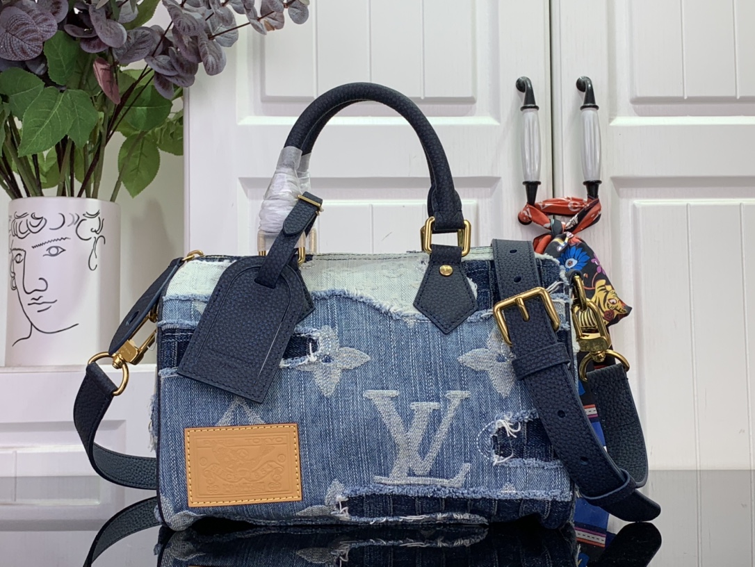 Bagsaaa L0vis Vvtt0n x Nigo Speedy 25 Bandoulière Bag in blue denim - 25cm