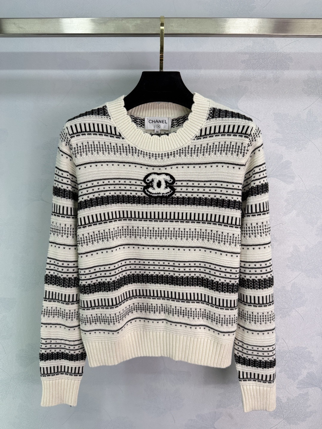 Bagsaaa Ch**el black and white striped crewneck sweater