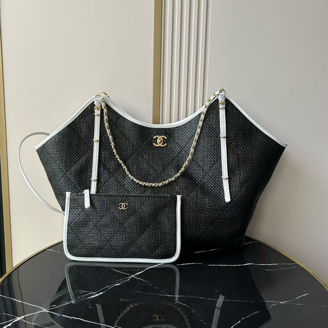Bagsaaa Ch**el Maxi Shopping Bag AS5463 Black & White - 59cm