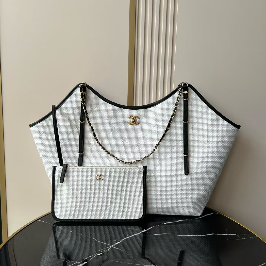 Bagsaaa Ch**el Maxi Shopping Bag AS5463 White & Black - 59cm