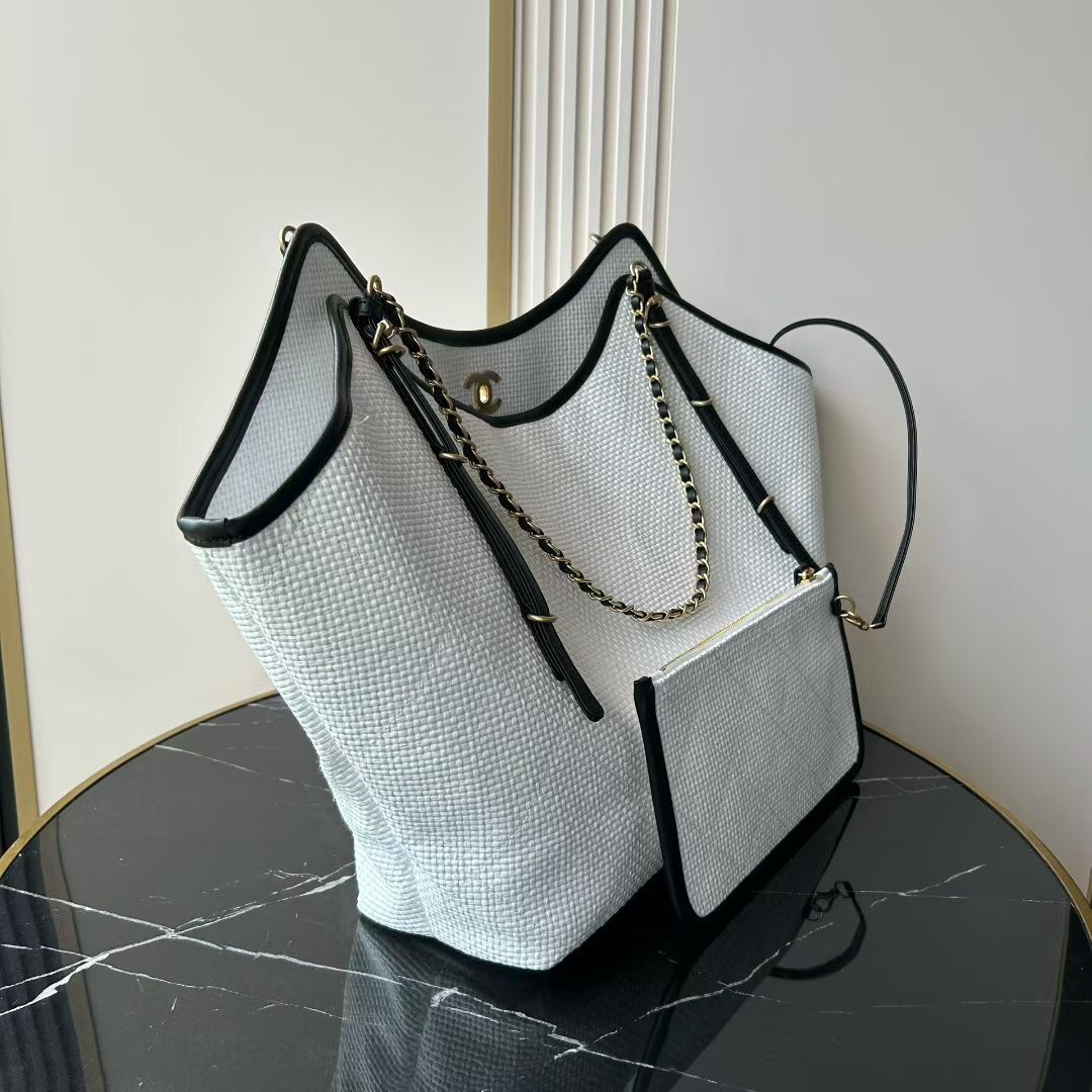 Bagsaaa Ch**el Maxi Shopping Bag AS5463 White & Black - 59cm