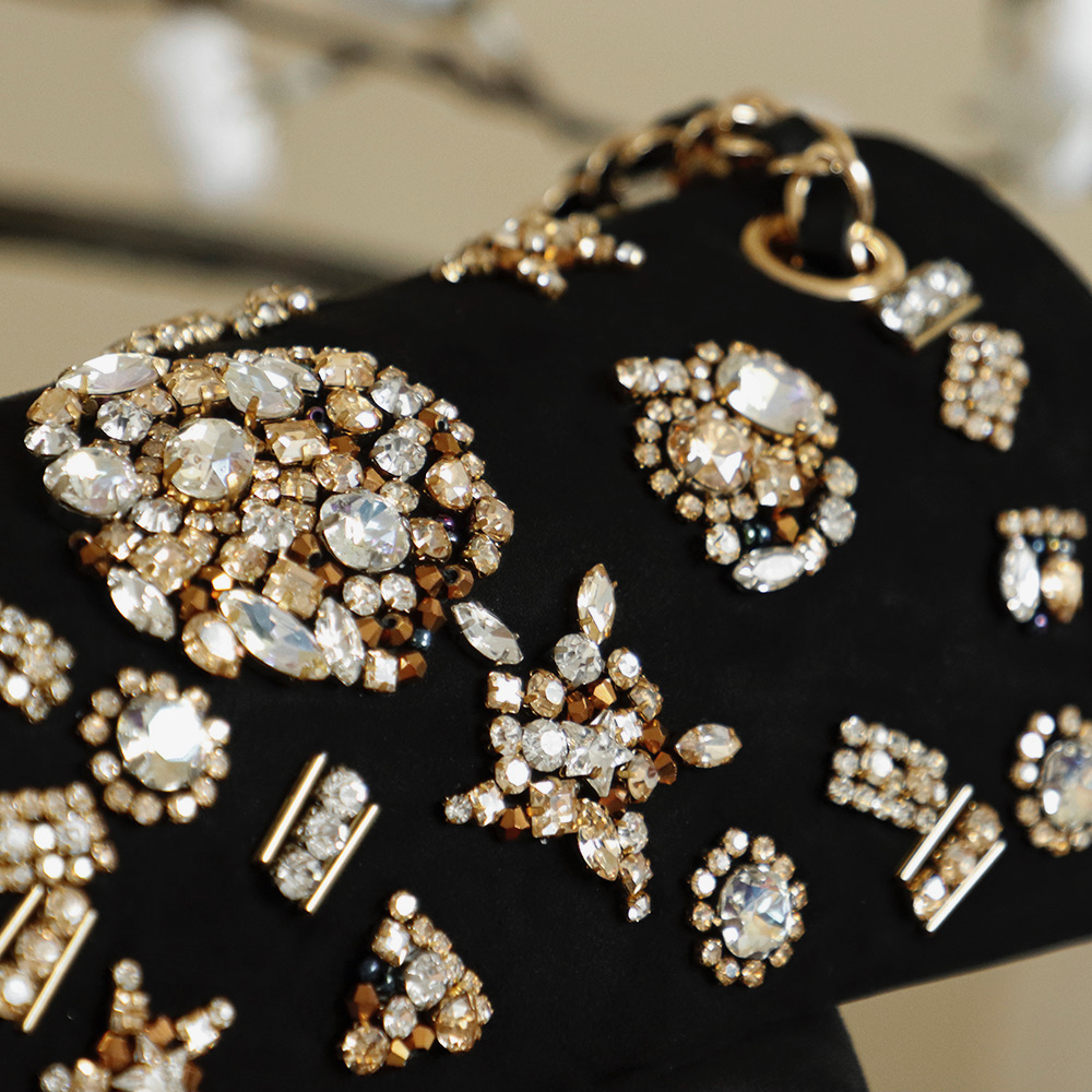 Bagsaaa Ch**el Mini Classic Handbag A69900 Black, Crystal & Golden - 20cm
