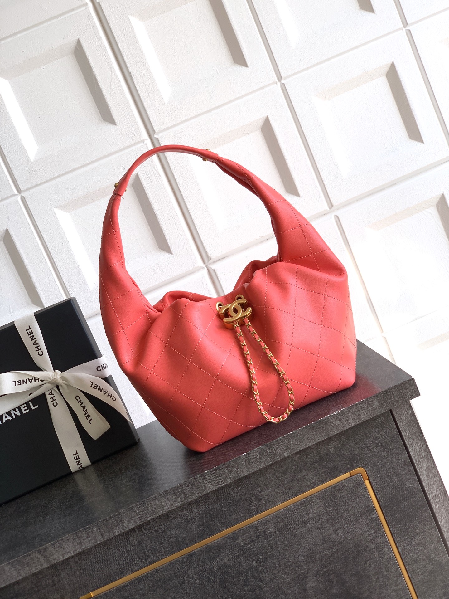 Bagsaaa Ch**el Hobo Handbag AS5976 Coral - 32cm