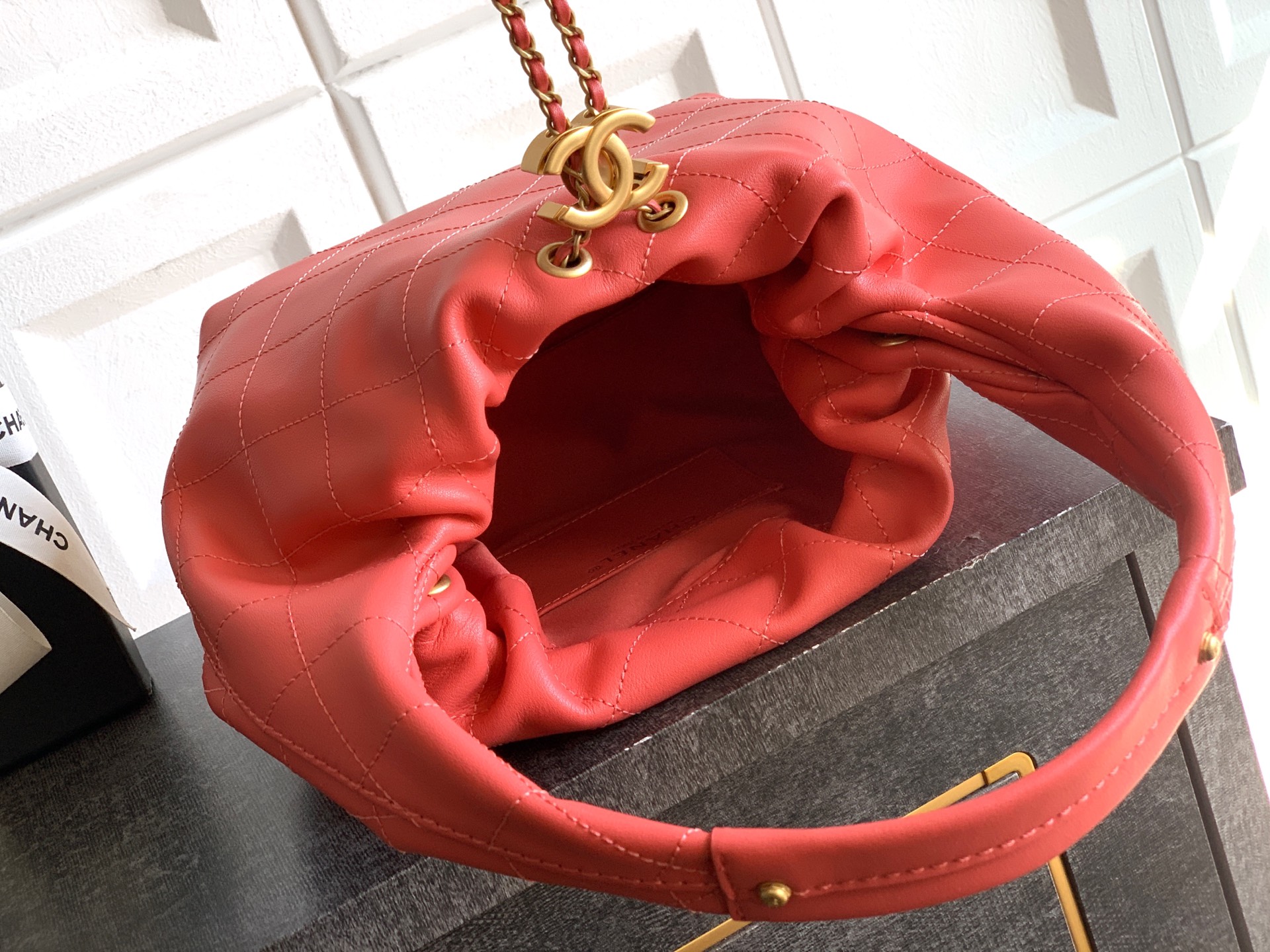 Bagsaaa Ch**el Hobo Handbag AS5976 Coral - 32cm