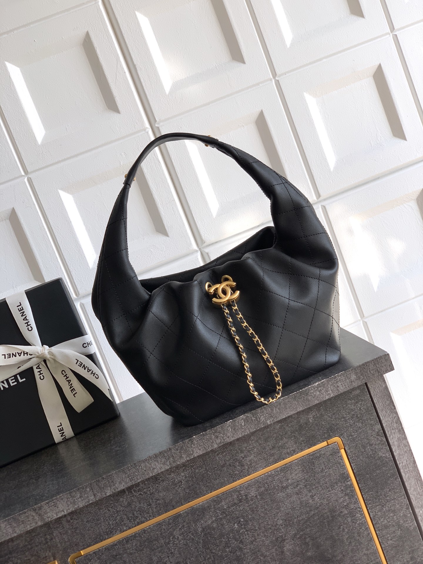Bagsaaa Ch**el Hobo Handbag AS5976 Black - 32cm