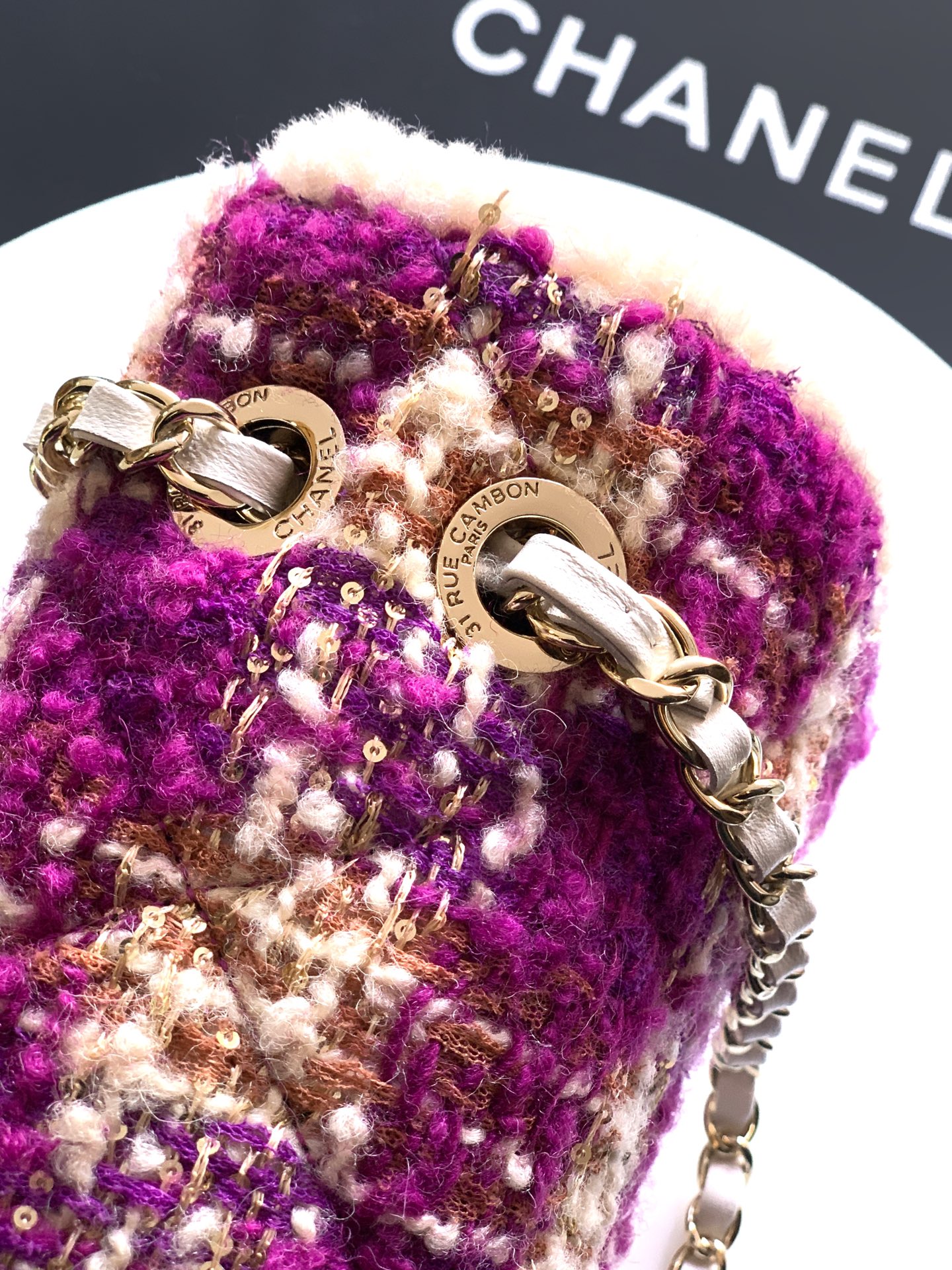 Bagsaaa Ch**el Large Flap Bag AS5686 Fuschia Tweed - 26.5cm