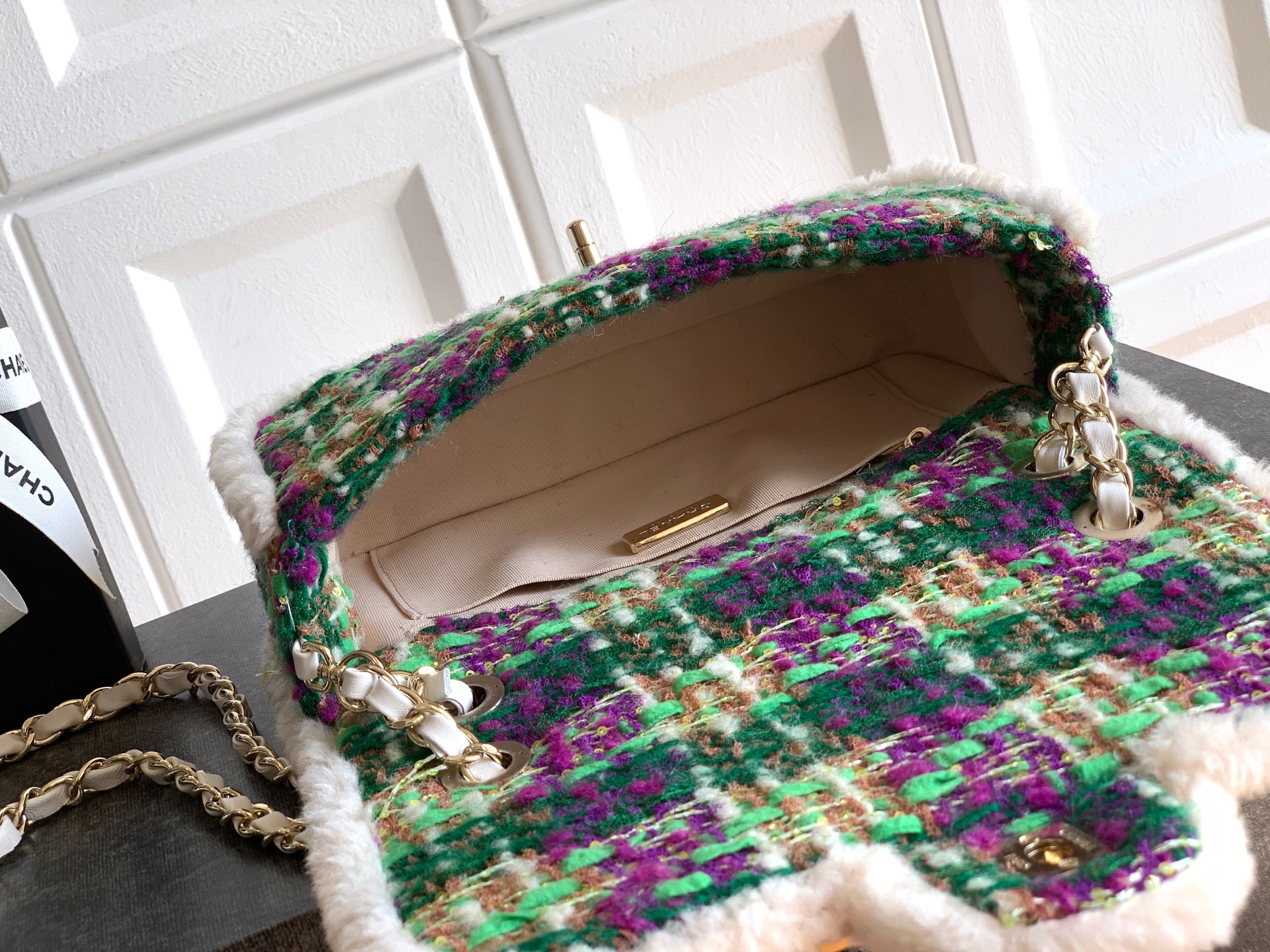 Bagsaaa Ch**el Large Flap Bag AS5686 Green Tweed - 26.5cm