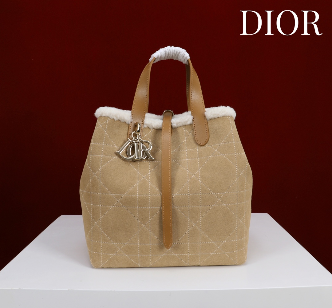 Bagsaaa D10rAlps Medium D10r Toujours Vertical Tote Bag Beige Suede and Ecru Merino Wool - 24cm 