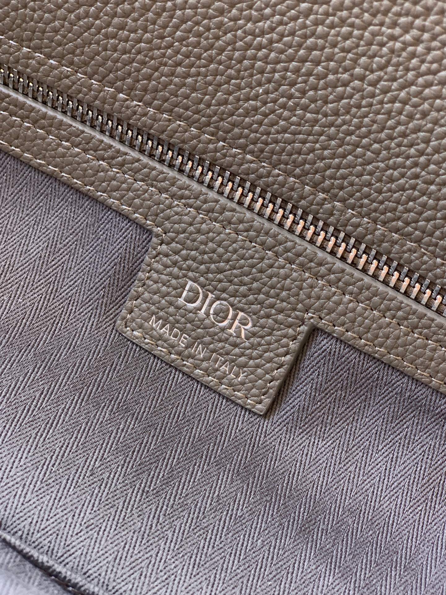 Bagsaaa Large D10r Normandie Tote Bag Beige Herringbone Cotton Canvas and Gray D10r Icons Calfskin - 49cm