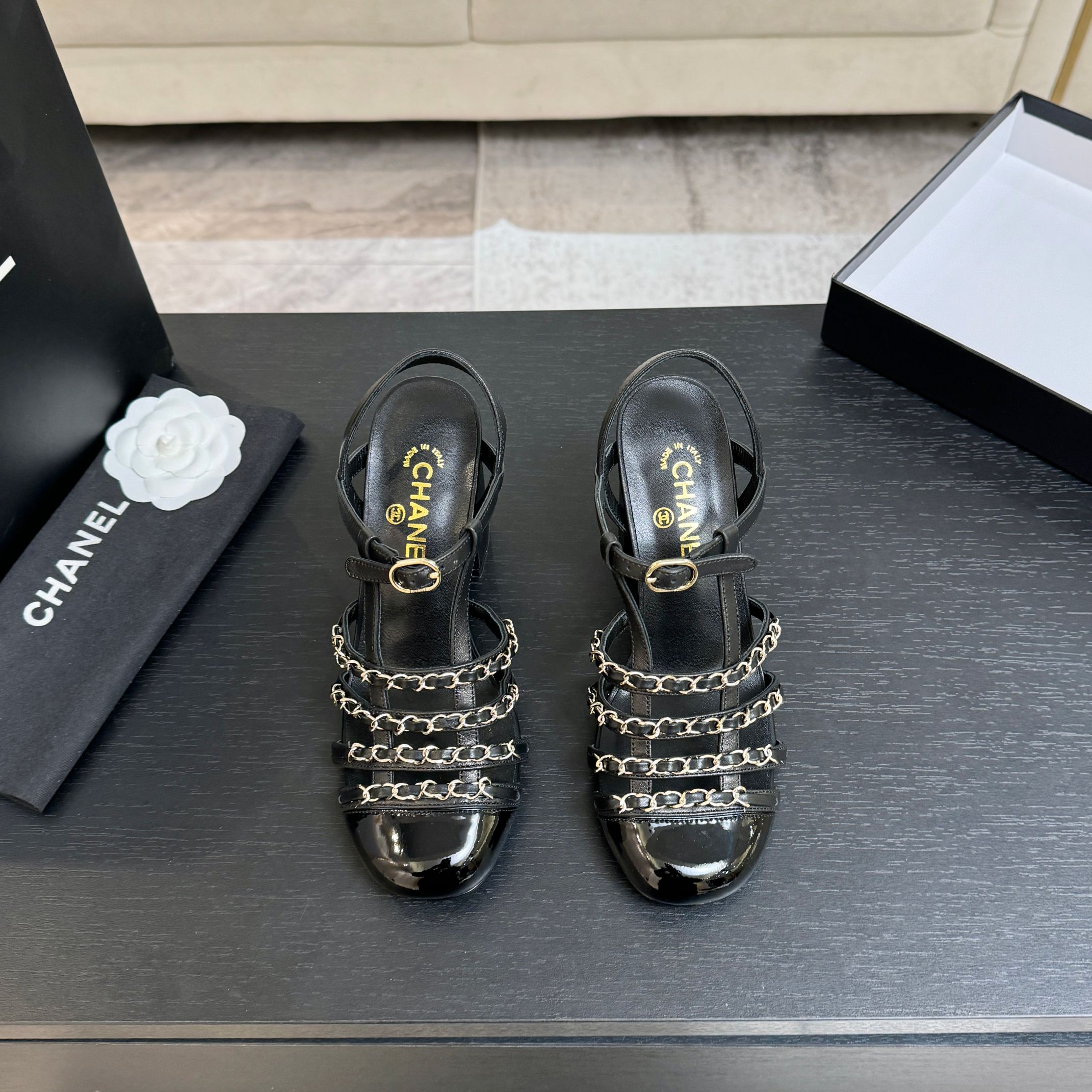 Bagsaaa Ch**el Slingbacks G46956 black patent - 9cm