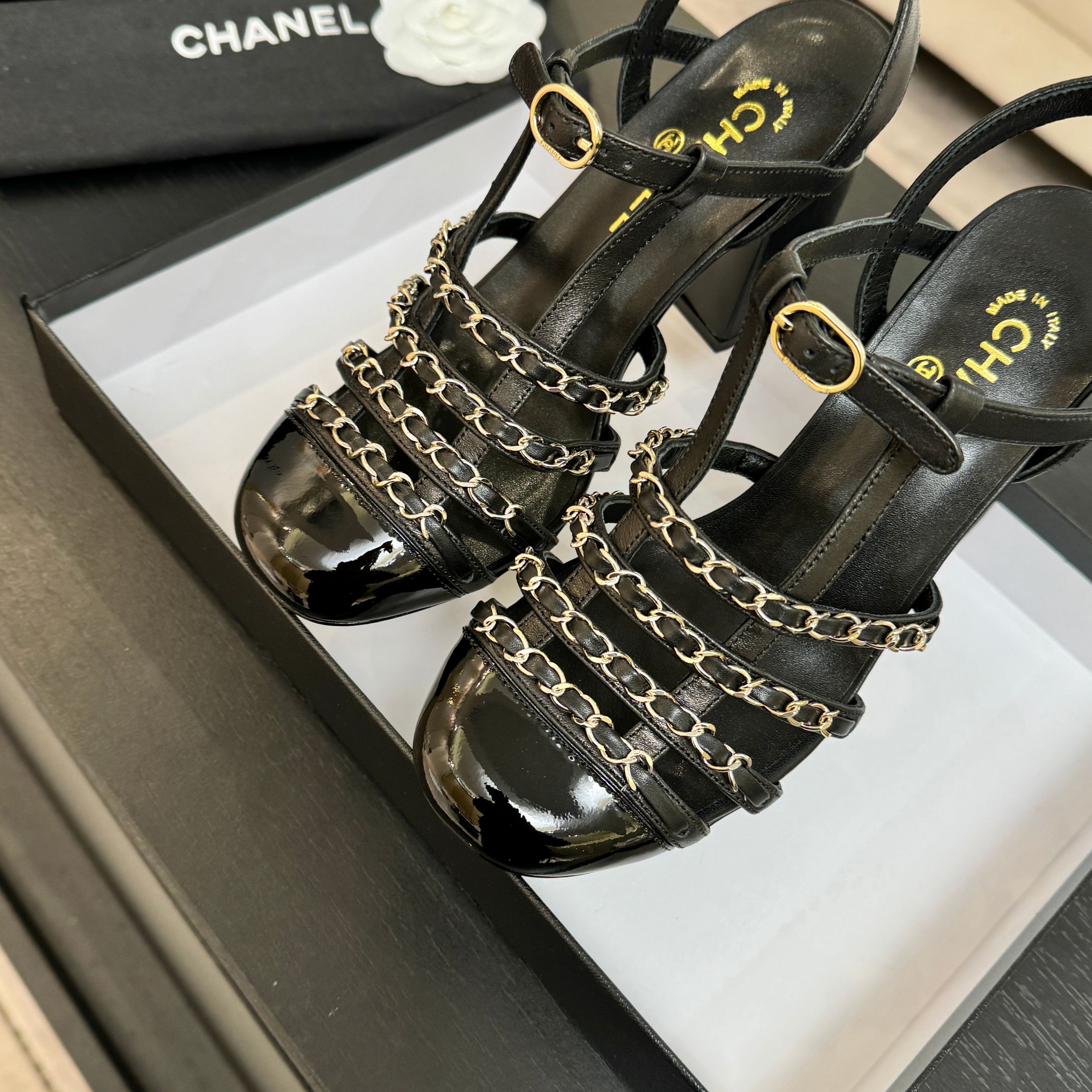 Bagsaaa Ch**el Slingbacks G46956 black patent - 9cm