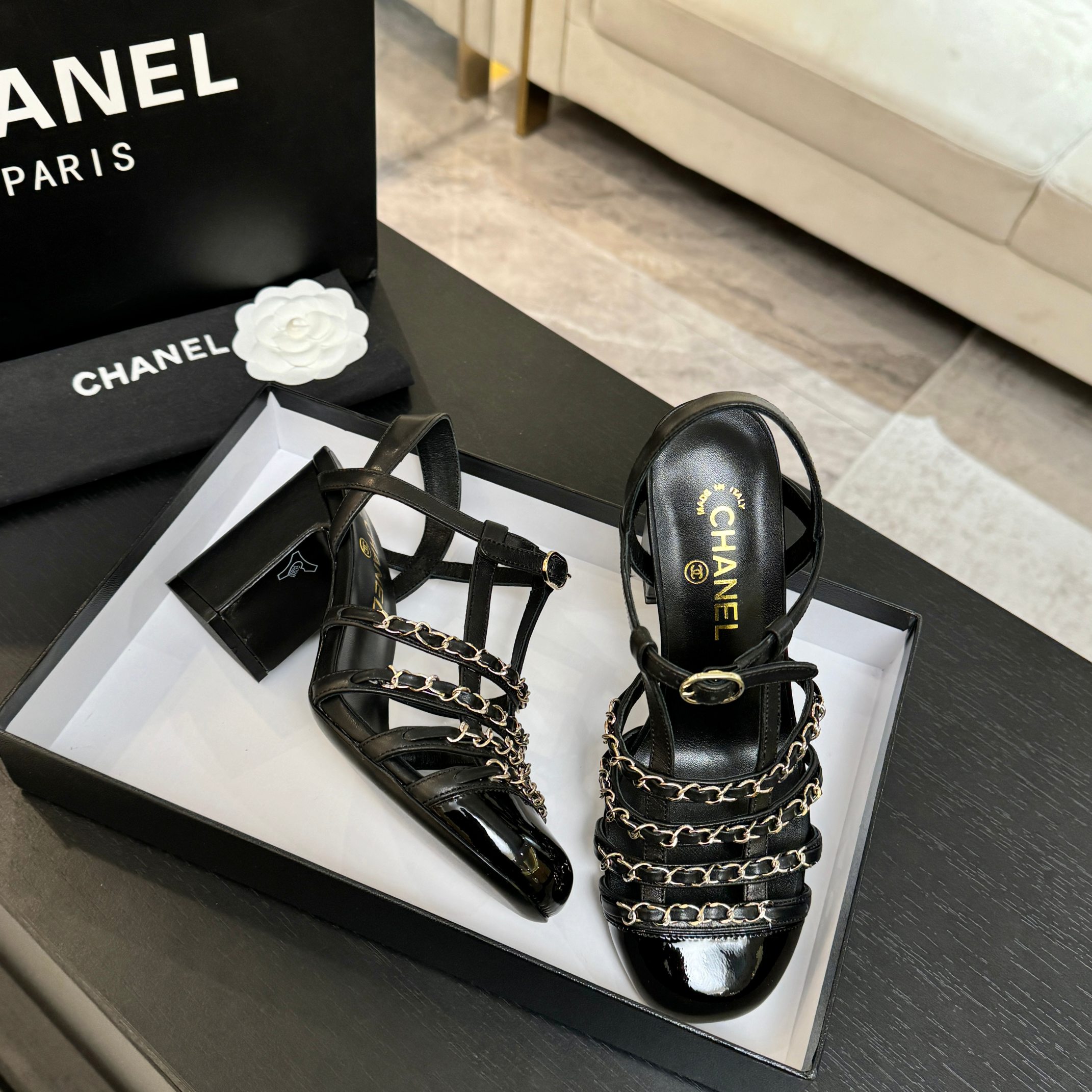 Bagsaaa Ch**el Slingbacks G46956 black patent - 9cm