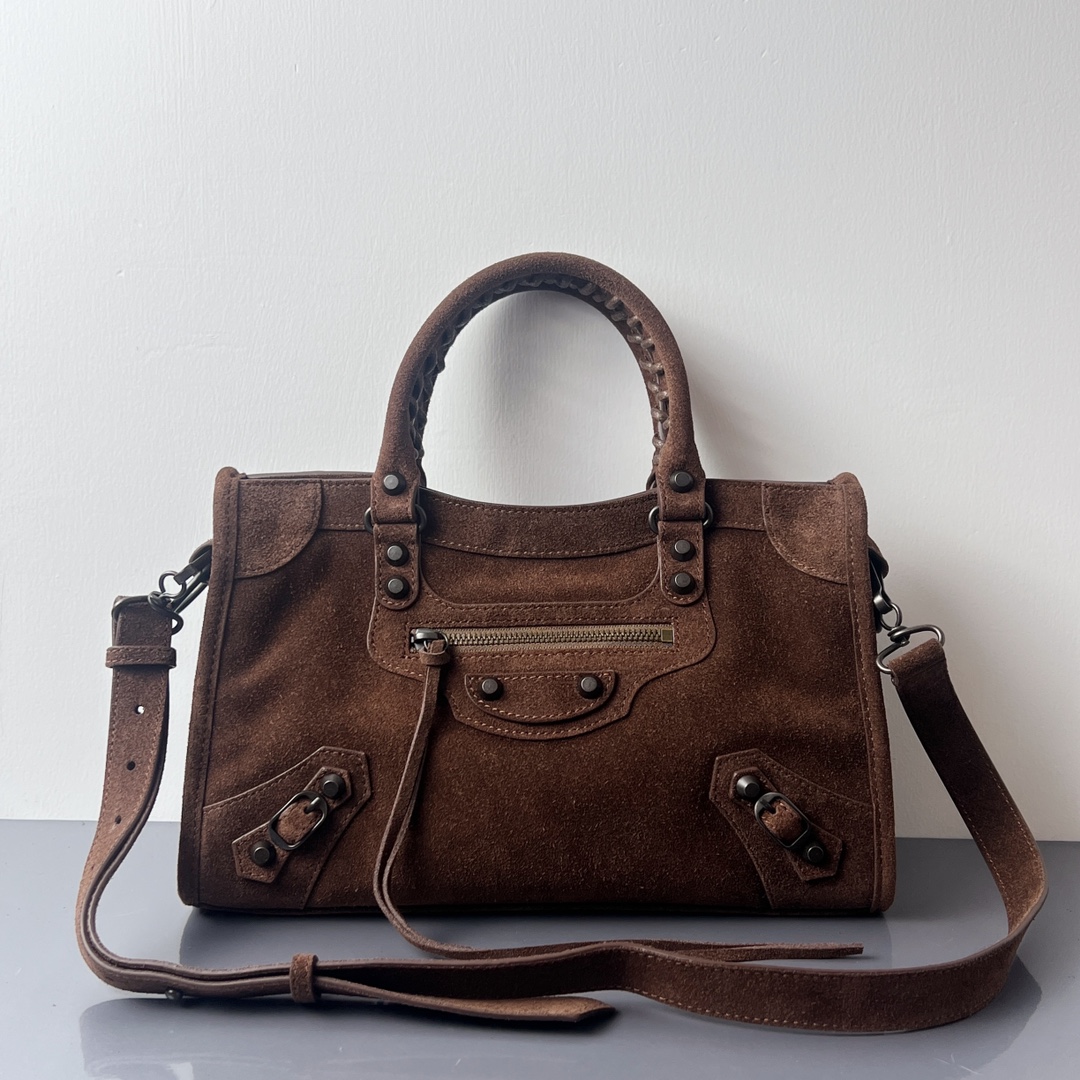 Bagsaaa Ba1en*iaga Le City Bag Small in light espresso waxed suede calfskin - 30cm
