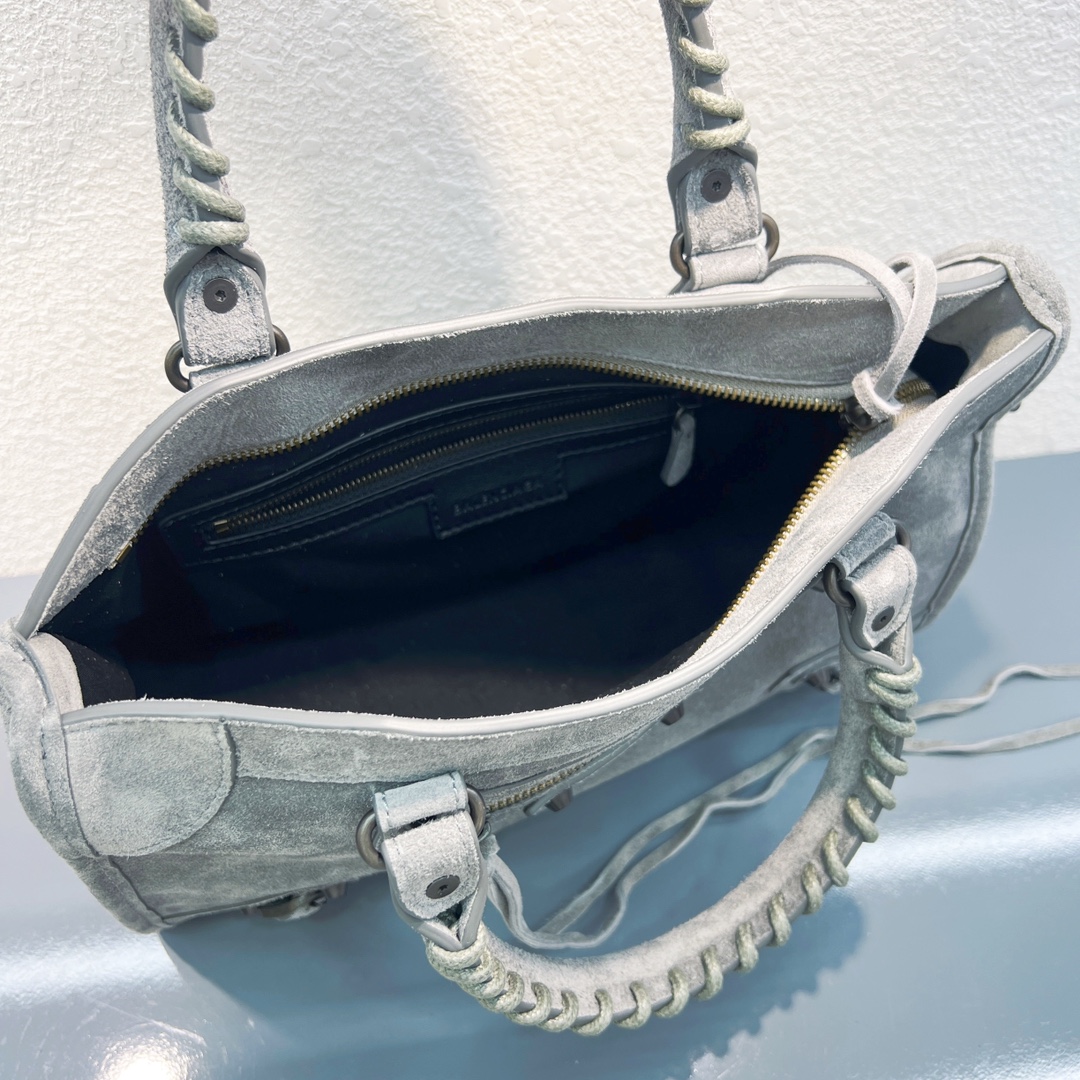 Bagsaaa Ba1en*iaga Le City Bag Small in storm grey waxed suede calfskin - 30cm