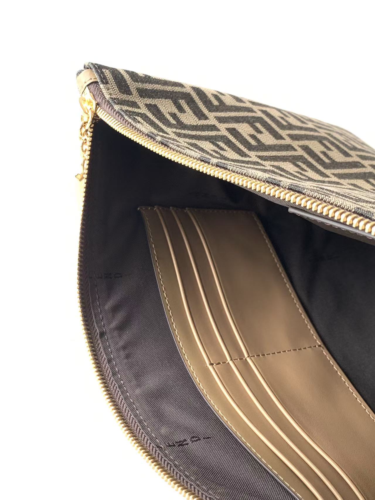 Bagsaaa F**di Flat Baguette Large Pouch in brown FF jacquard fabric - 34cm