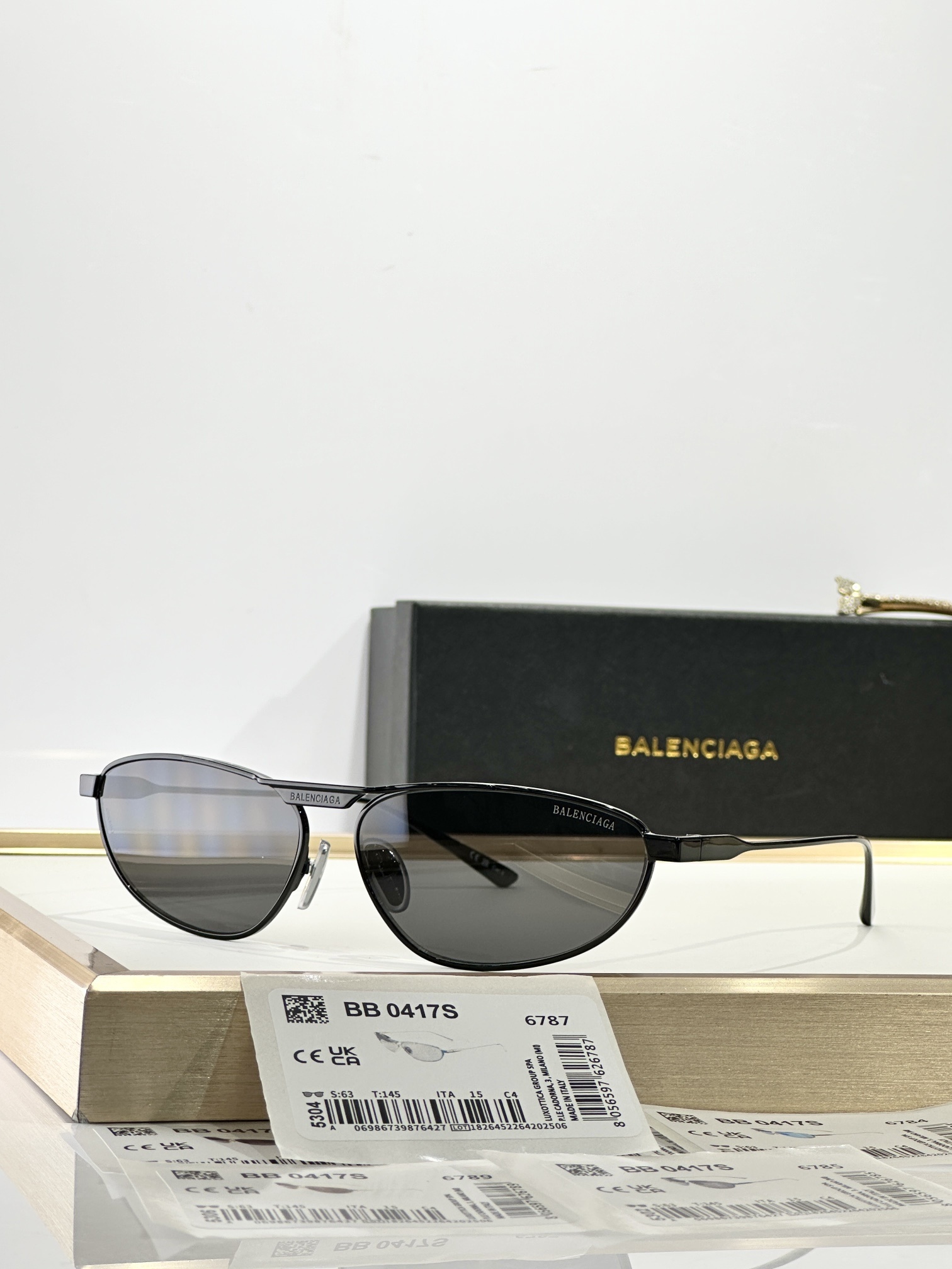 Bagsaaaa Ba1en*iaga BB0417S black metal pilot sunglasses