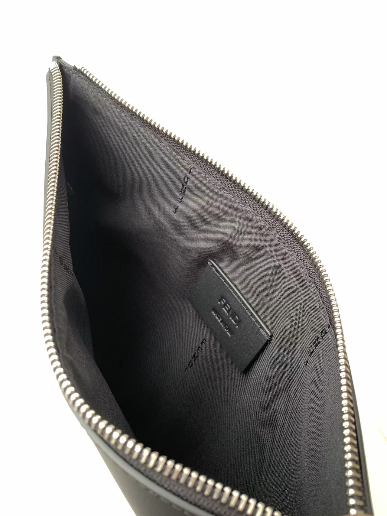 Bagsaaa F**di Monster Eyes leather clutch bag in black with yellow - 30cm