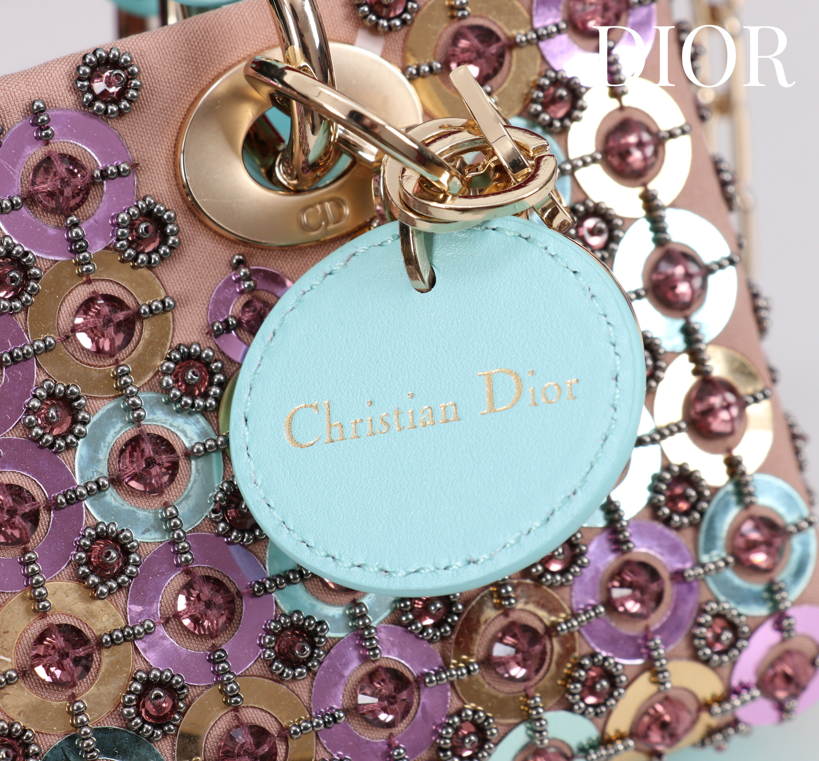 Bagsaaa D10r Lady D-Joy micro bag in multicolor glass material with light blue leather - 16cm