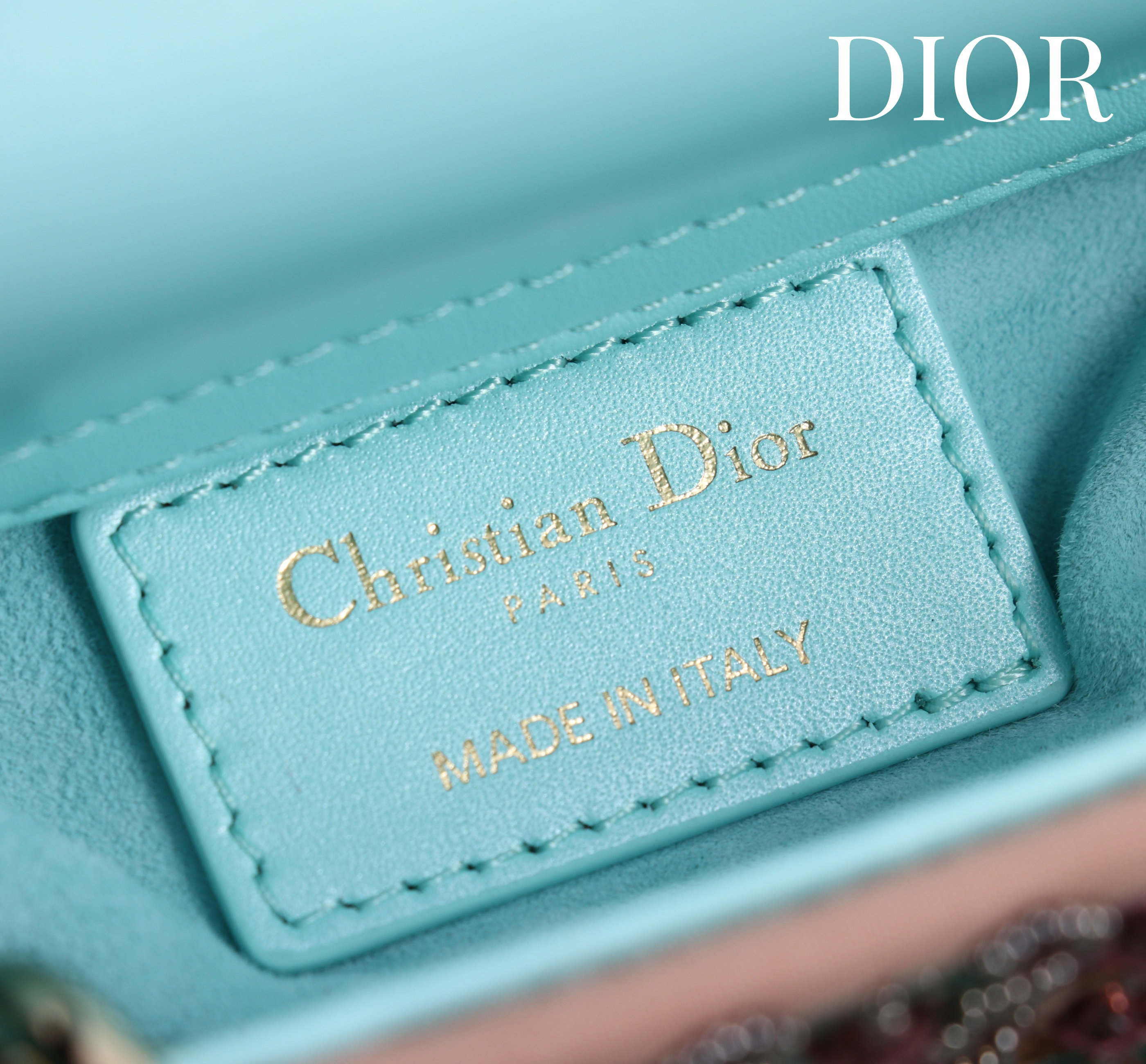 Bagsaaa D10r Lady D-Joy micro bag in multicolor glass material with light blue leather - 16cm