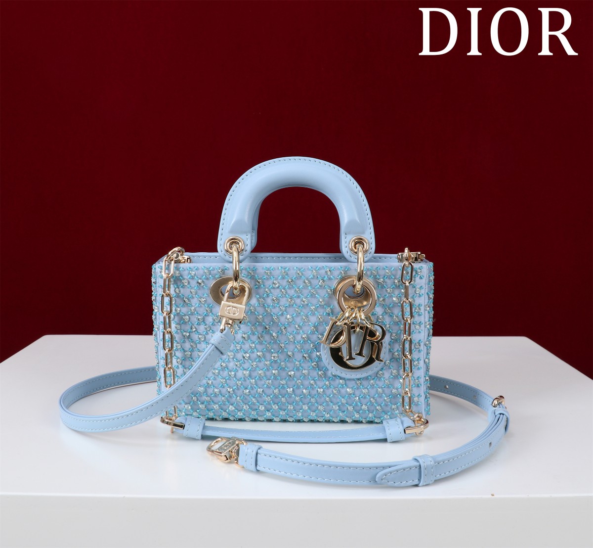 Bagsaaa D10r Lady D-Joy bag in cloud blue color with a crystal-studded - 16cm