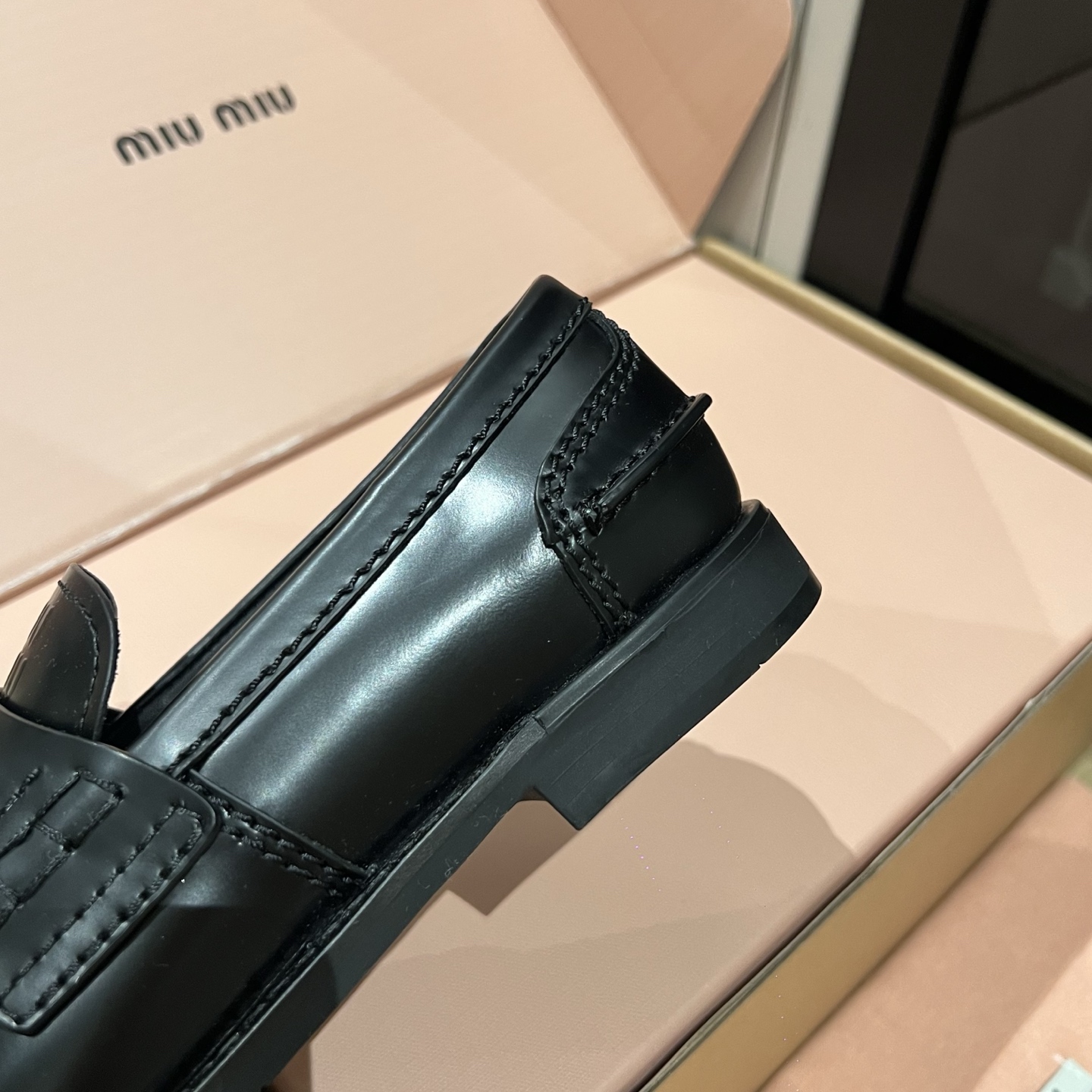 Bagsaaa Miu Miu distressed leather penny loafers black
