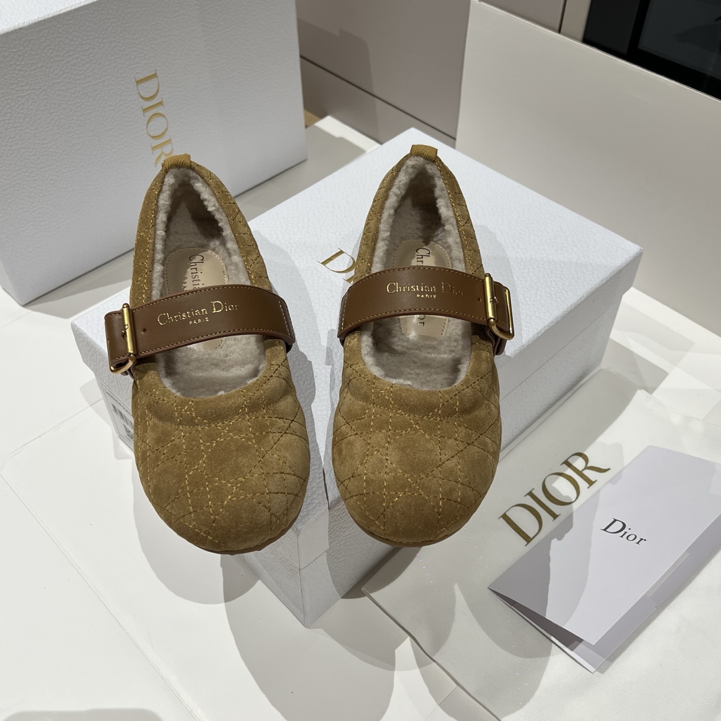 Bagsaaa D10rAlps D10r Frost Ballet Flat Camel Cannage Suede Calfskin