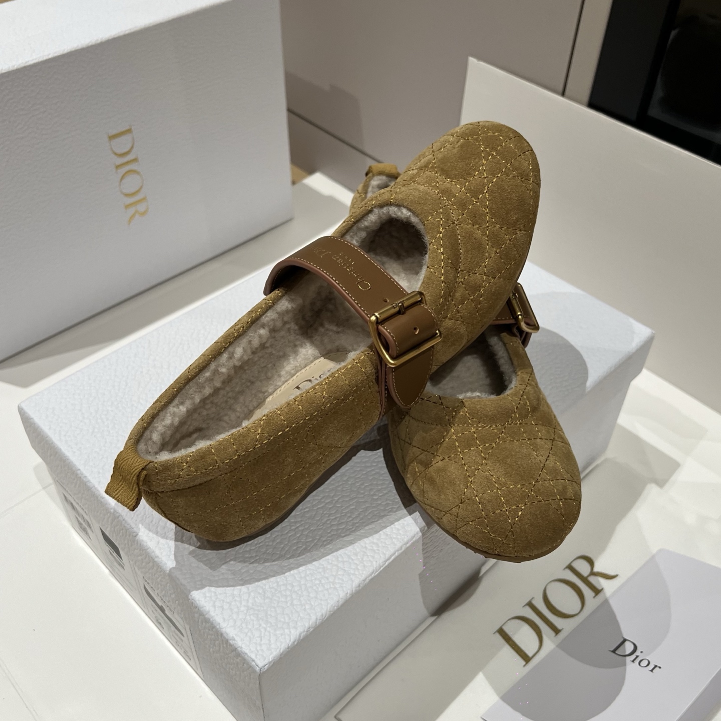 Bagsaaa D10rAlps D10r Frost Ballet Flat Camel Cannage Suede Calfskin