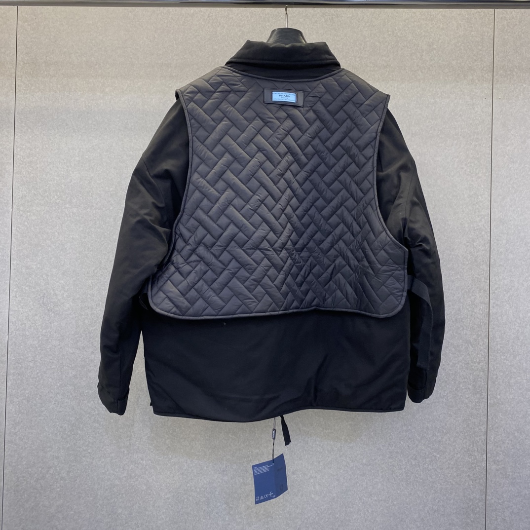 Bagsaaa black Pra*a Re-Nylon jacket with a quilted vest overlay