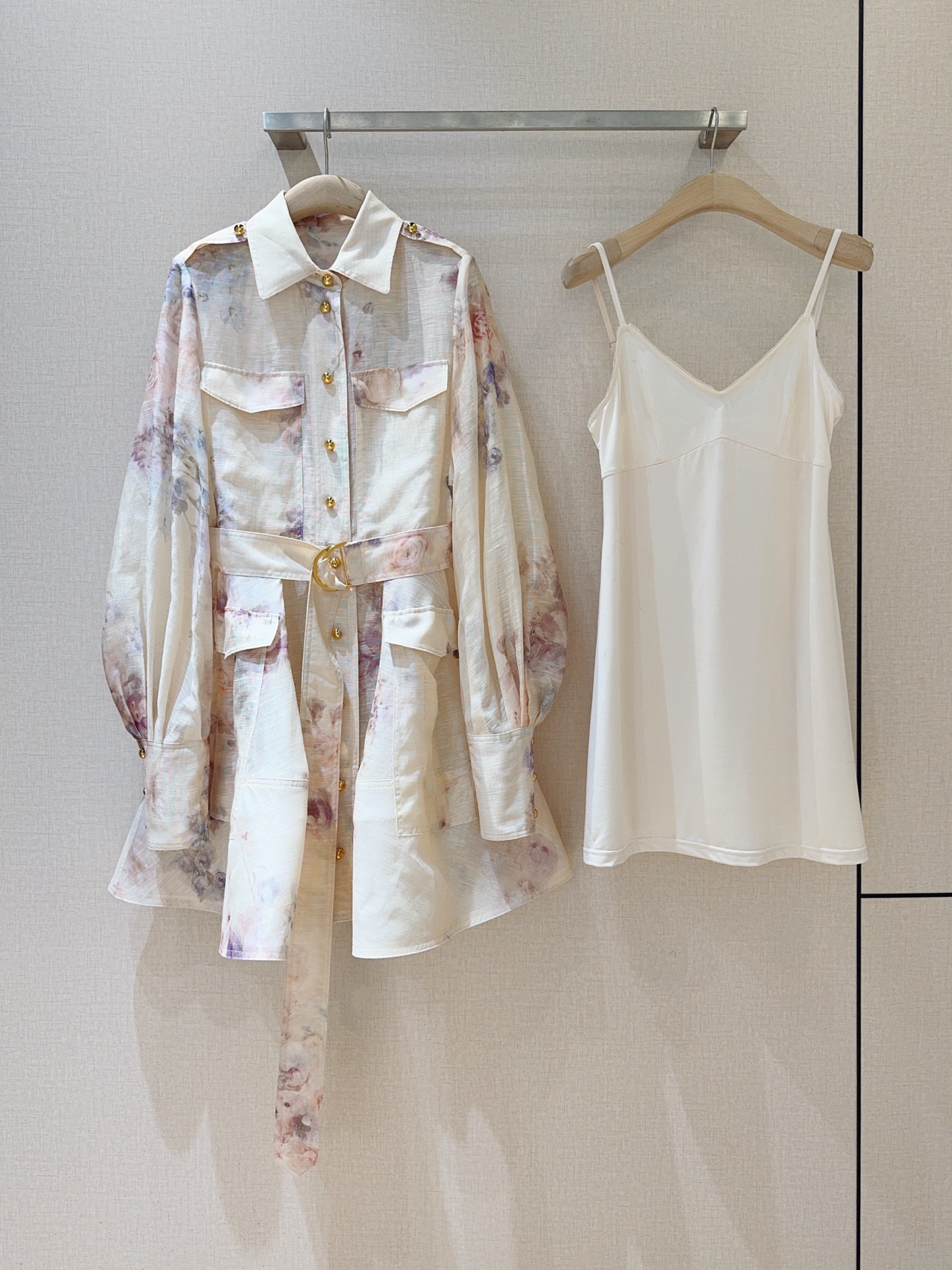 Bagsaaa Zimmermann Hypnotic Utility Mini Dress in cream floral linen