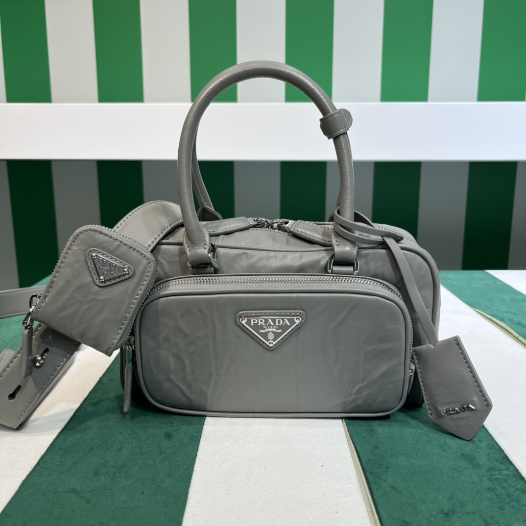 Bagsaaa Pra*a small antique nappa leather multi-pocket top-handle bag gray - 24cm