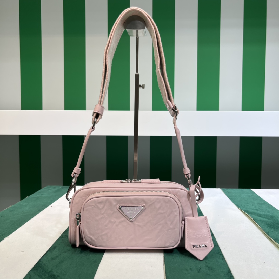 Bagsaaa Pra*a Nappa Antique leather multi-pocket shoulder bag in pink - 22cm