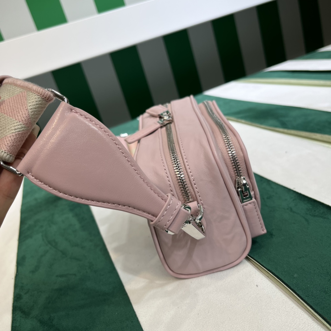 Bagsaaa Pra*a Nappa Antique leather multi-pocket shoulder bag in pink - 22cm