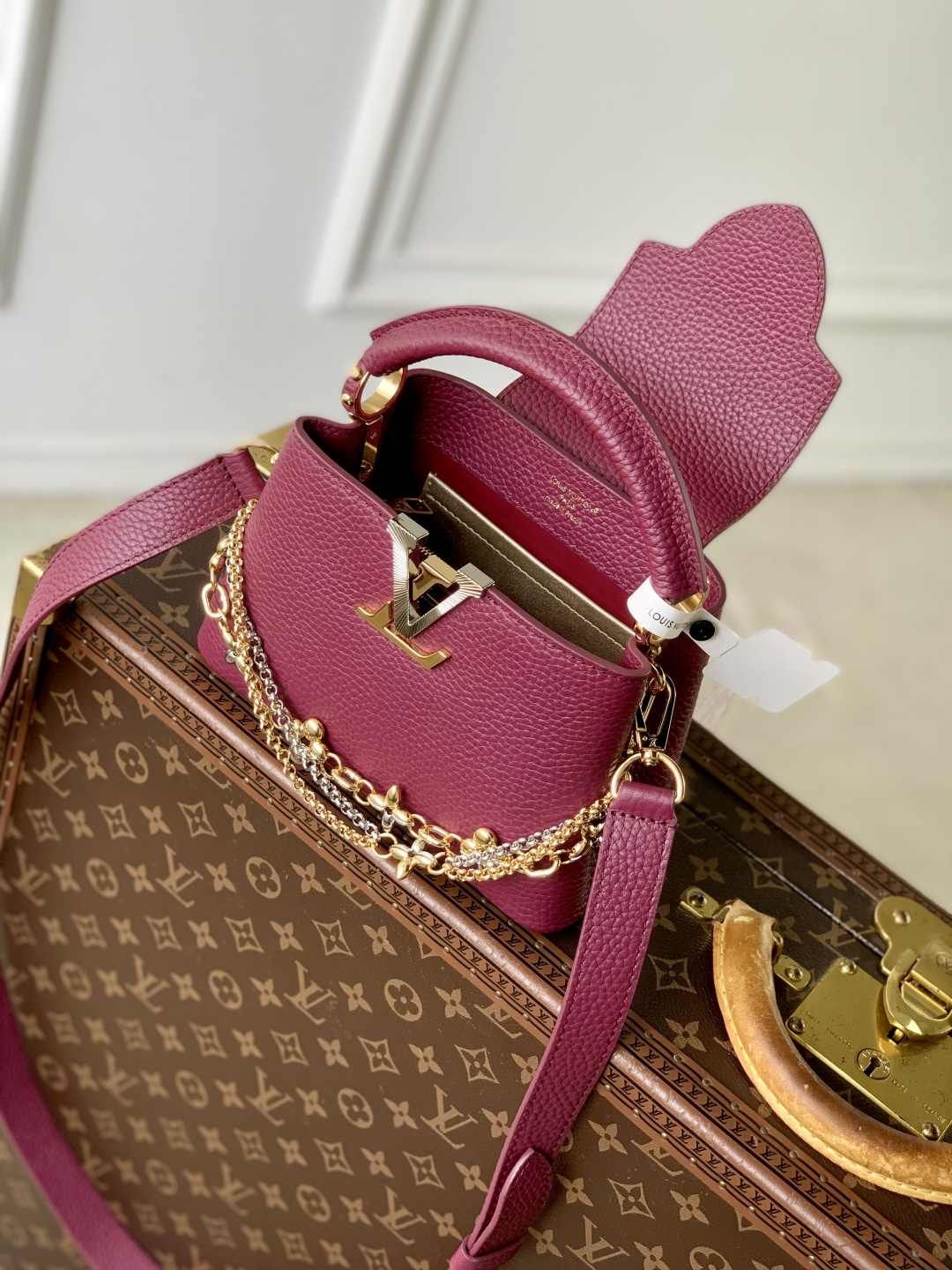 Bagsaaa L0vis Vvtt0n Capucines Mini handbag in wine red Taurillon leather with gold - 21cm