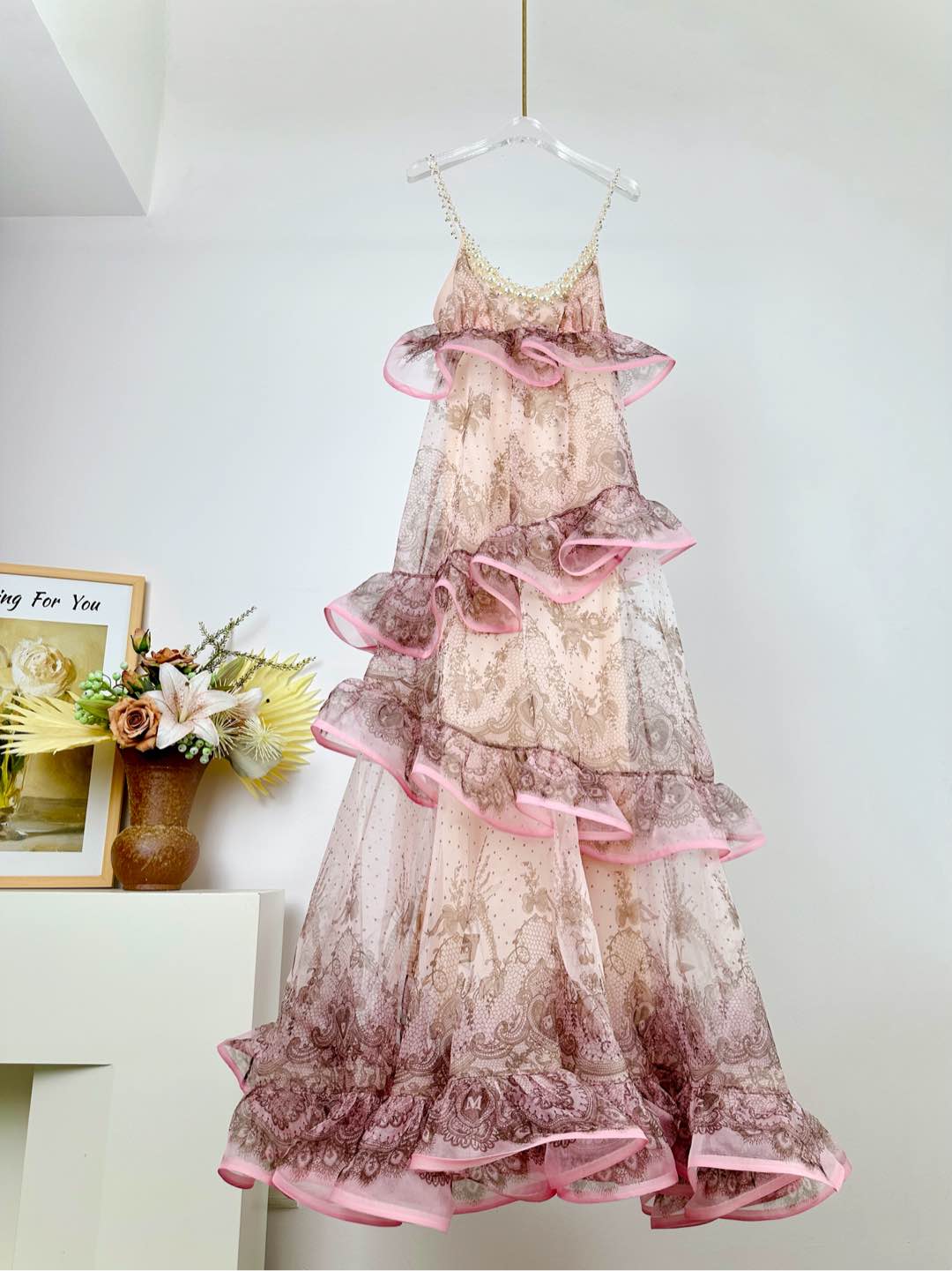 Bagsaaa Zimmermann Crush embellished silk-organza maxi dress in the Pink Lace